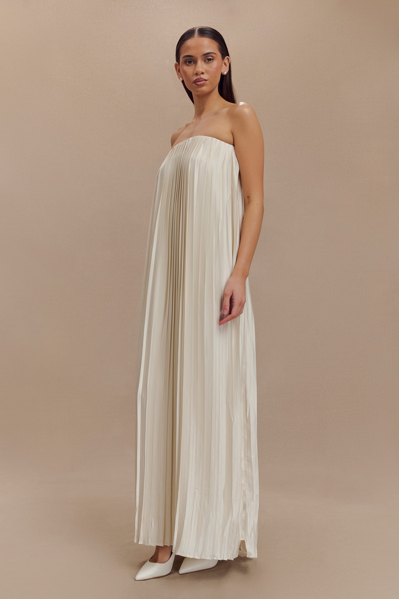 Myrah Plisse Strapless Maxi Dress - Ivory