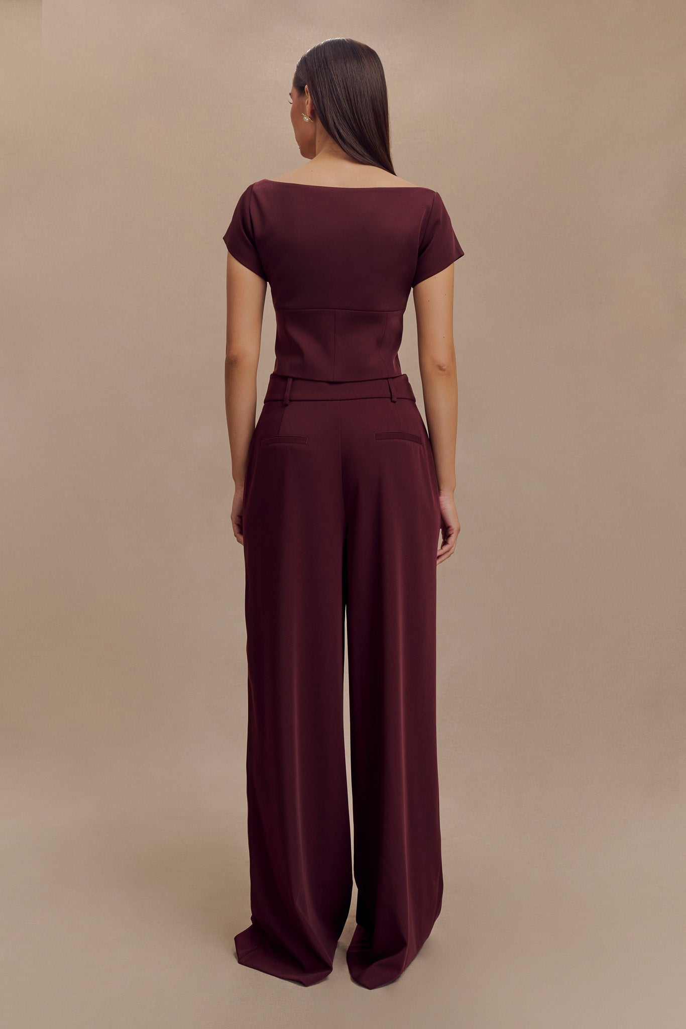 Ellis Cap Sleeve Longline Suiting Top - Mahogany #2