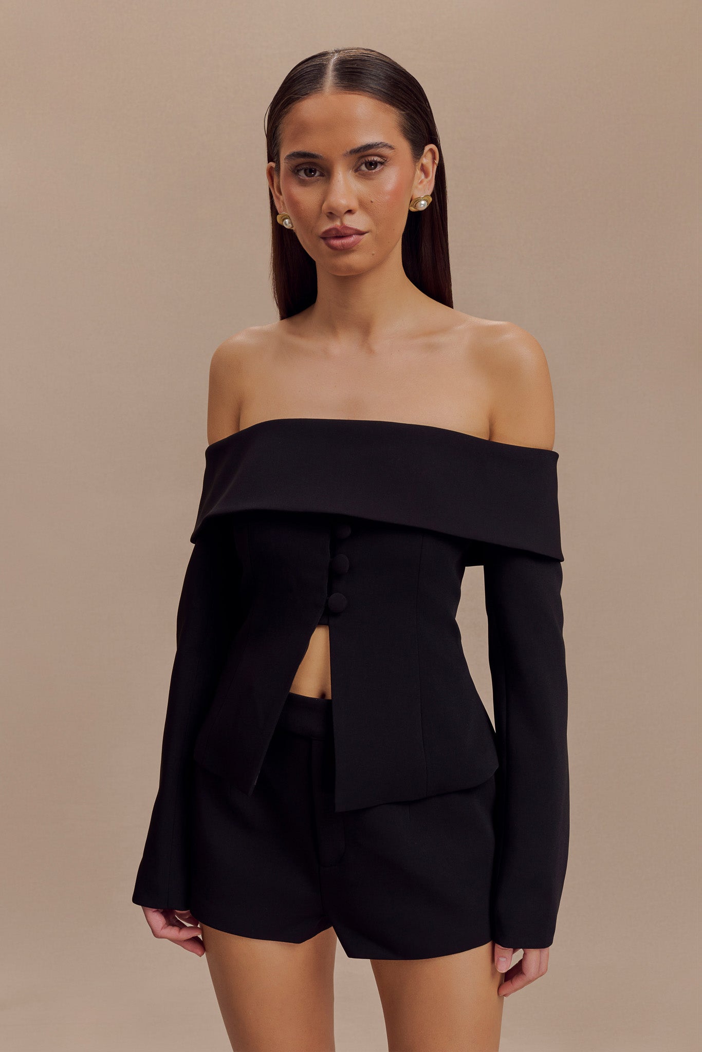 Celene Off Shoulder Jacket - Black #2