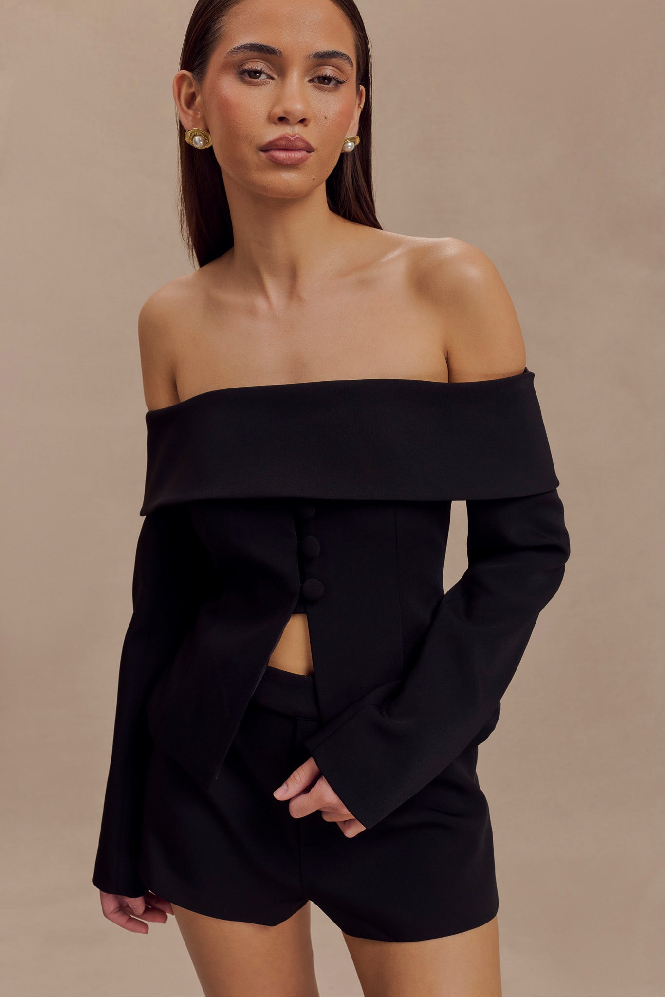Celene Off Shoulder Jacket - Black #7