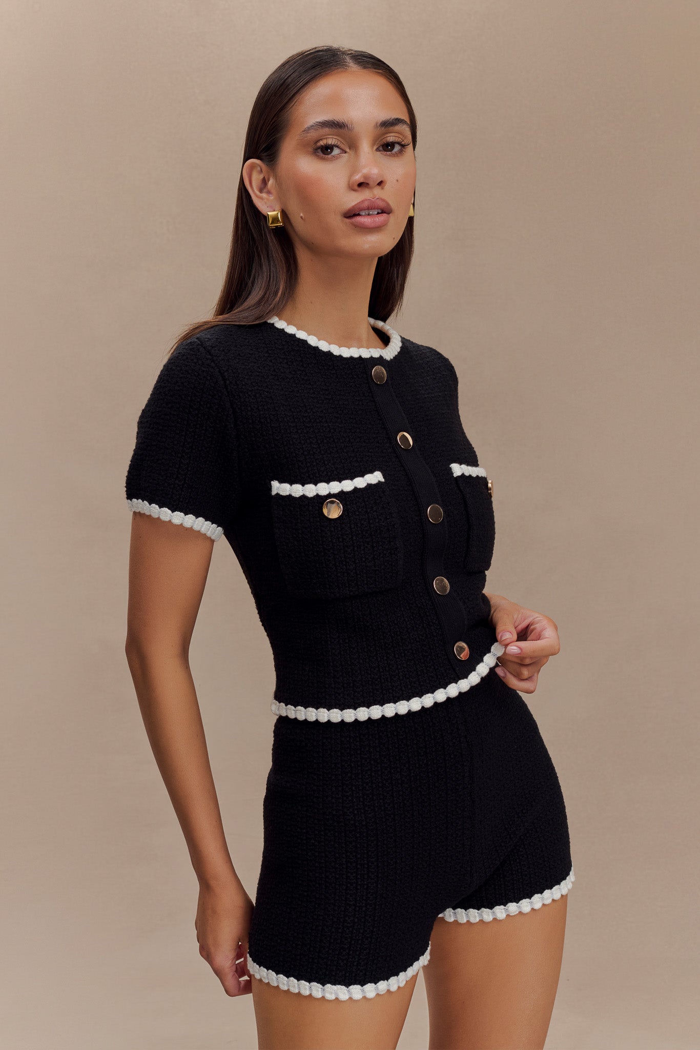 Saffron Contrast Knit Top - Black/White #6