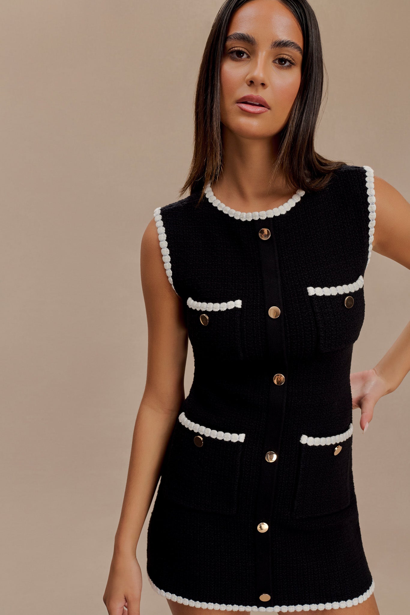 Mia Contrast Knit Mini Dress - Black/White #6