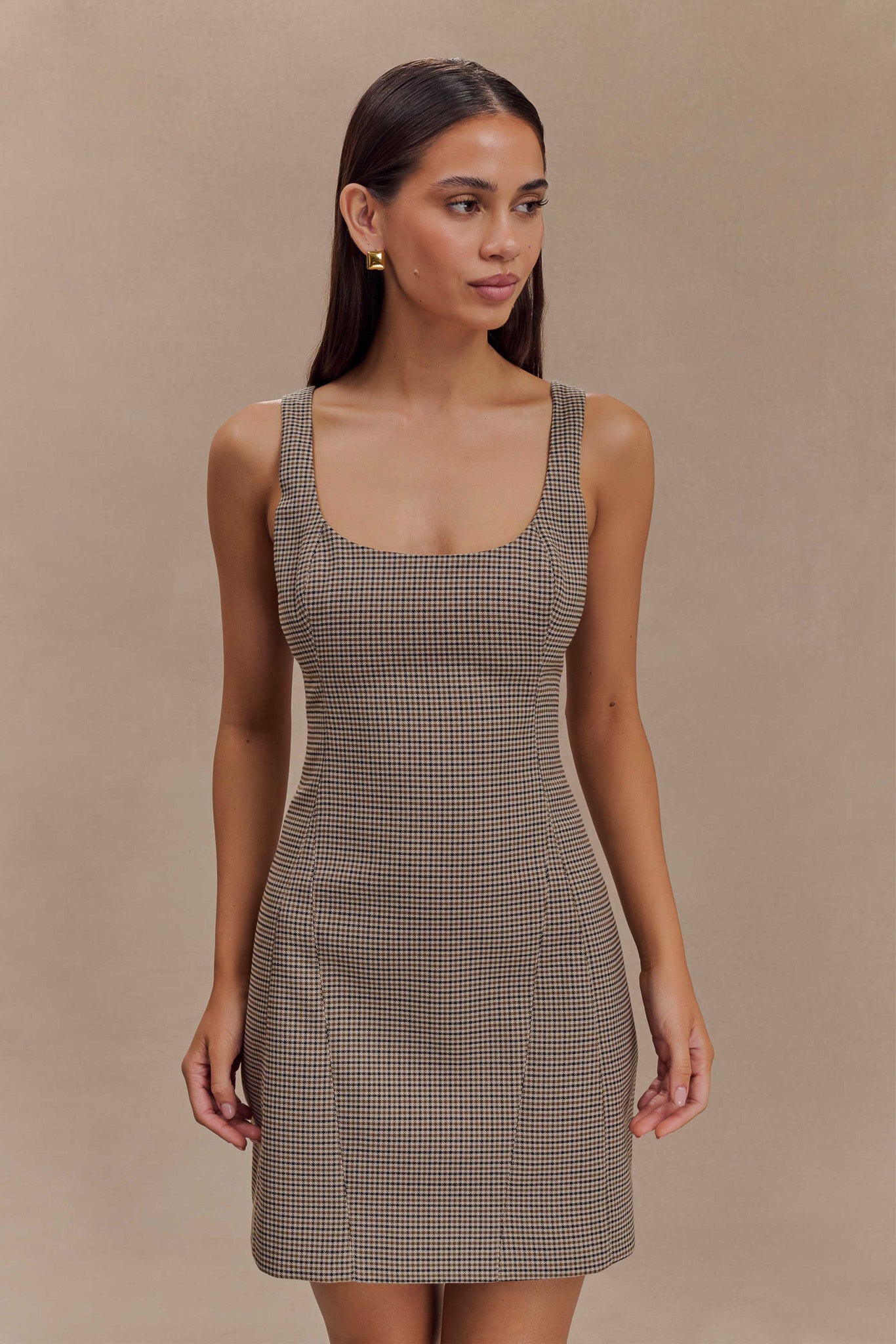 Beth Mini Dress - Tan Check #5