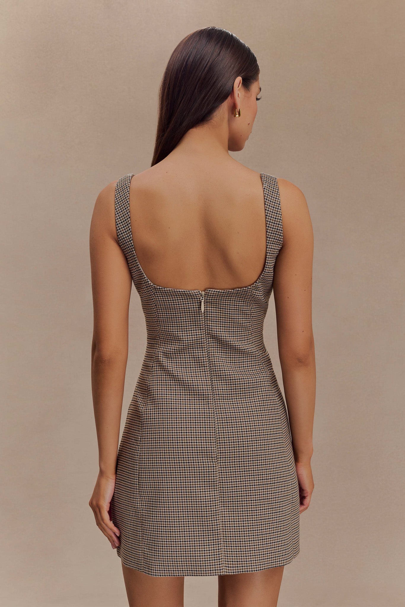 Beth Mini Dress - Tan Check #3