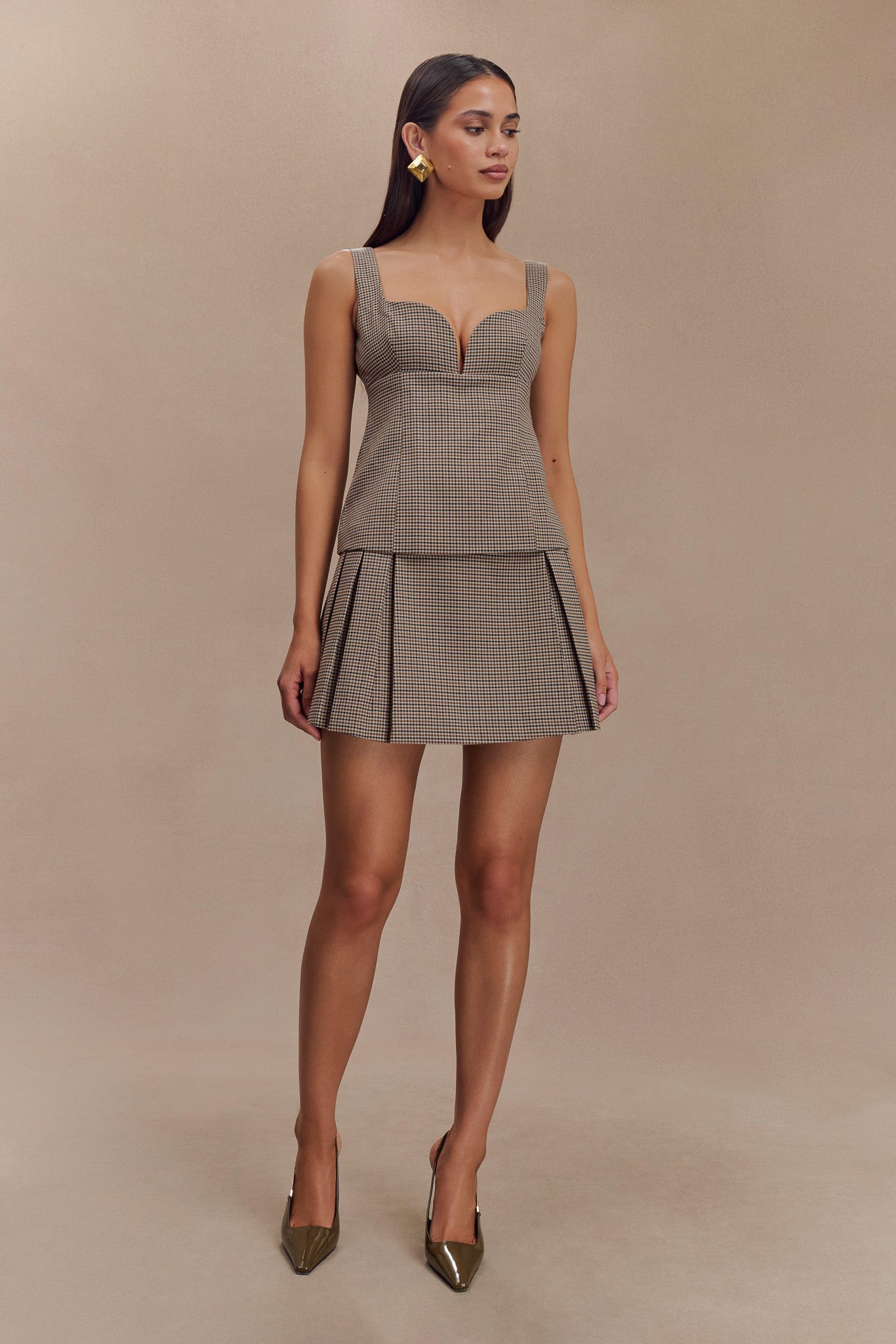 Lawry Structured Longline Top - Tan Check #6