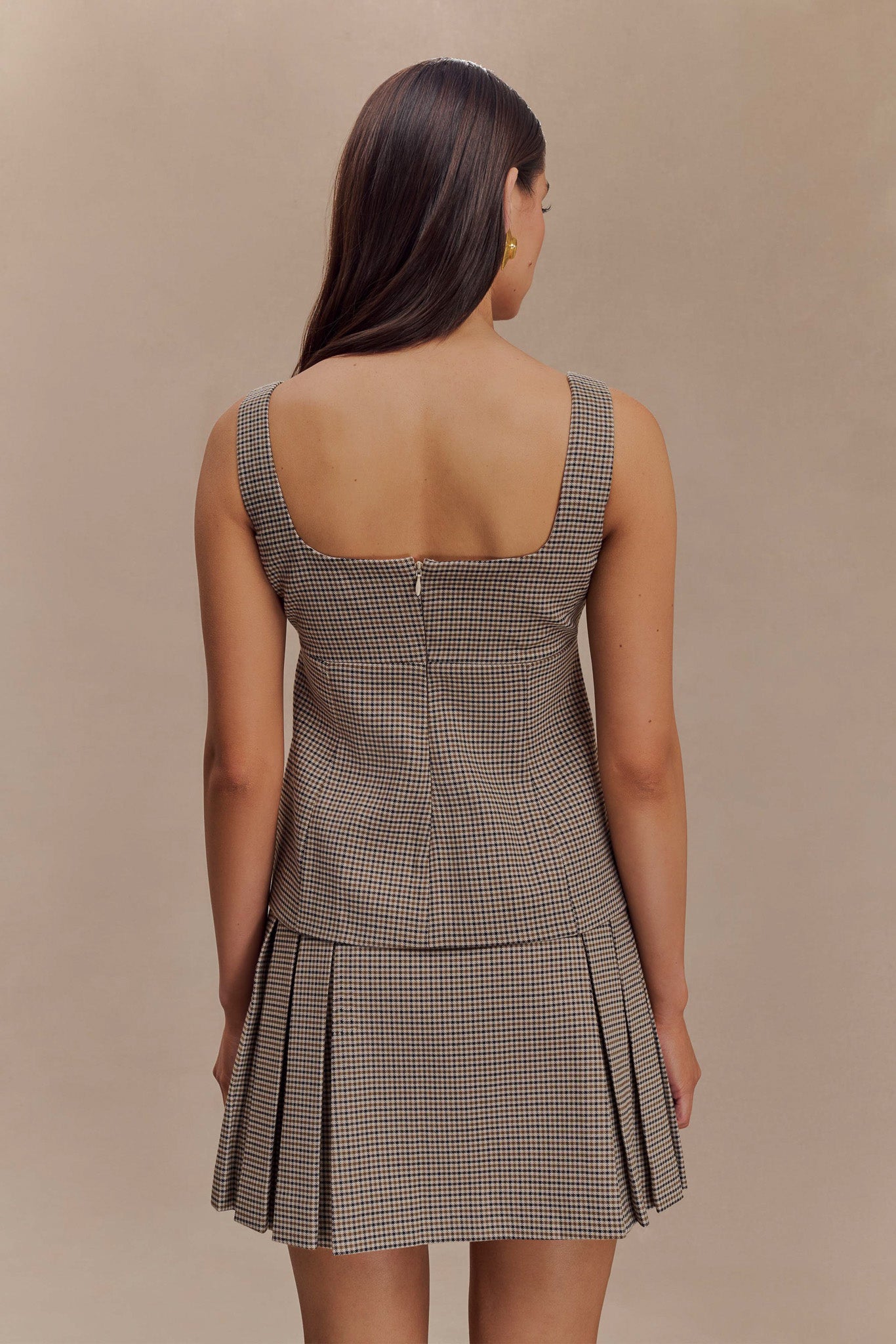 Lawry Structured Longline Top - Tan Check #2