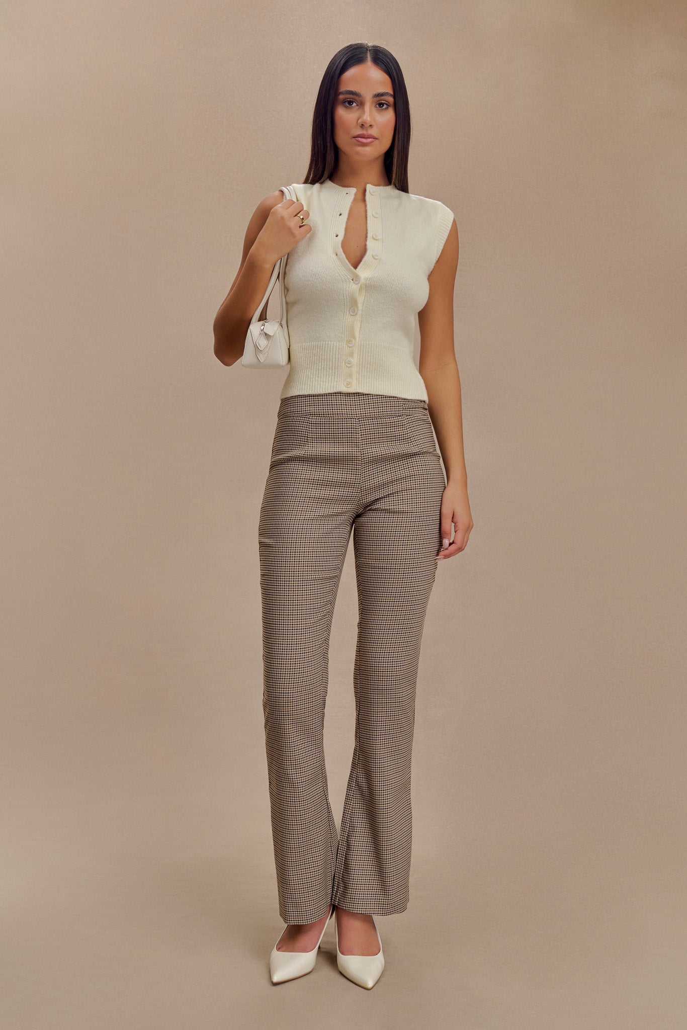 Sweeney Mid Rise Buckle Straight Leg Pant - Tan Check #7