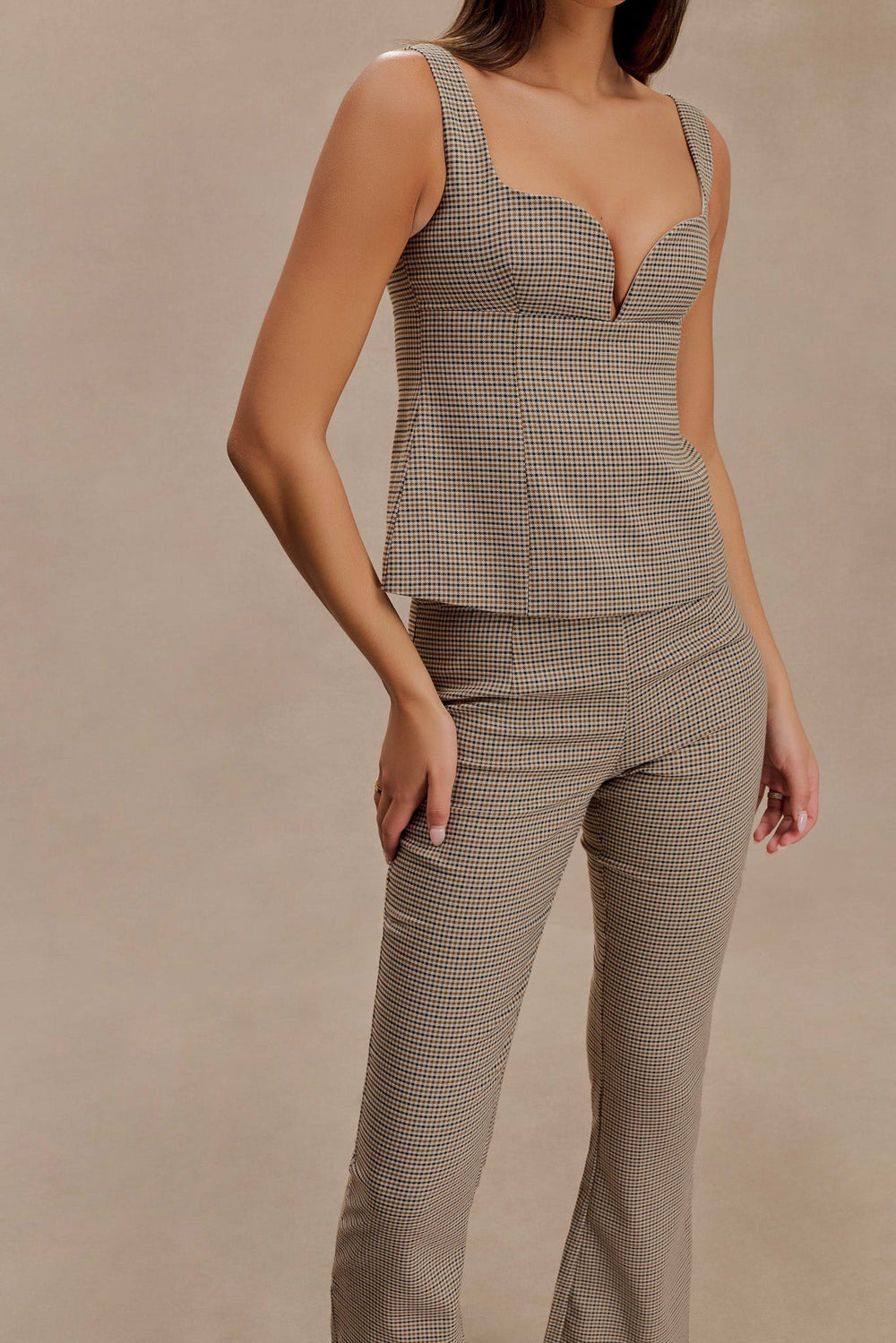 Lawry Structured Longline Top - Tan Check