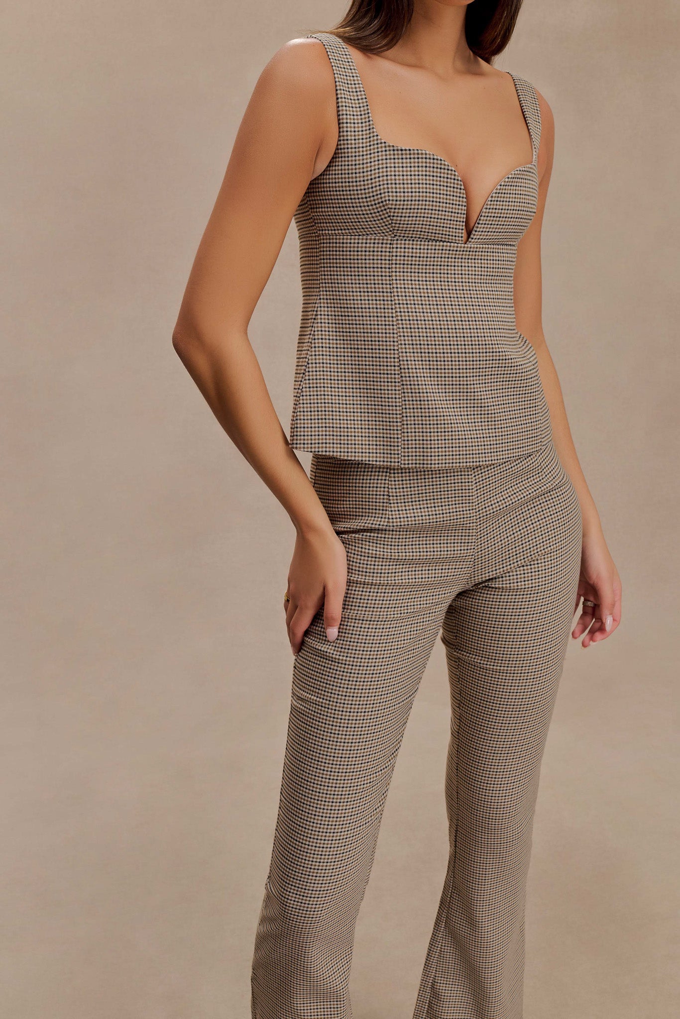 Lawry Structured Longline Top - Tan Check #9