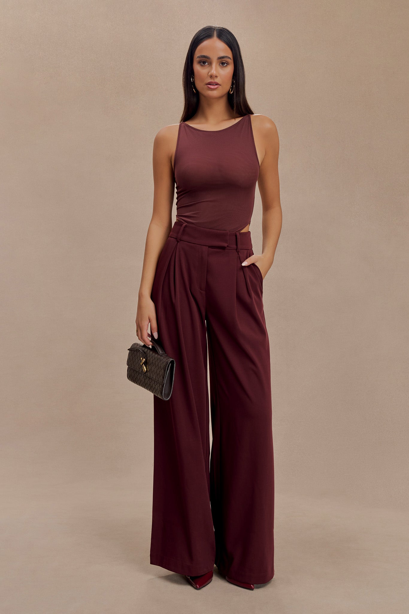 Jacqueline Pleated Wide Leg Pants - Mahogany #8