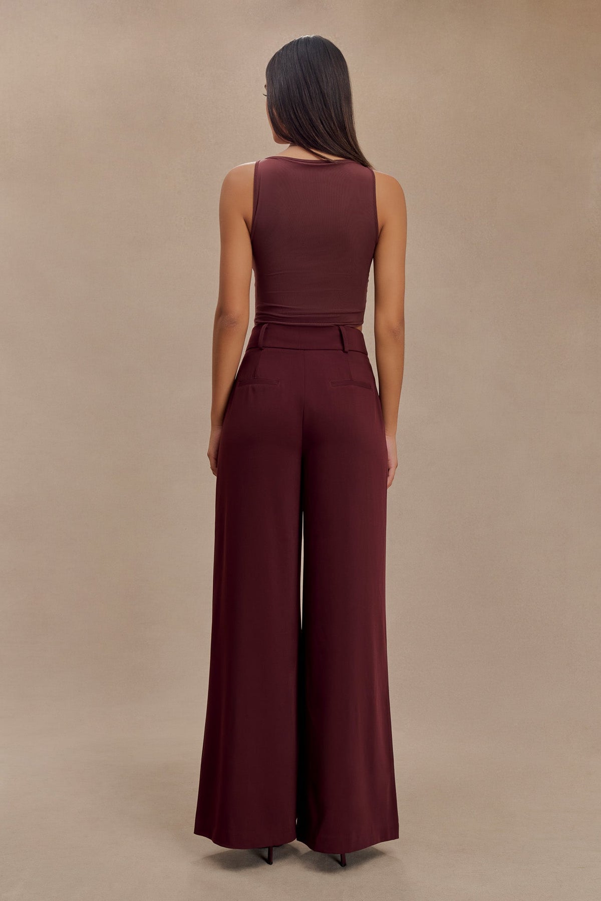 Jacqueline Pleated Wide Leg Pants - Mahogany