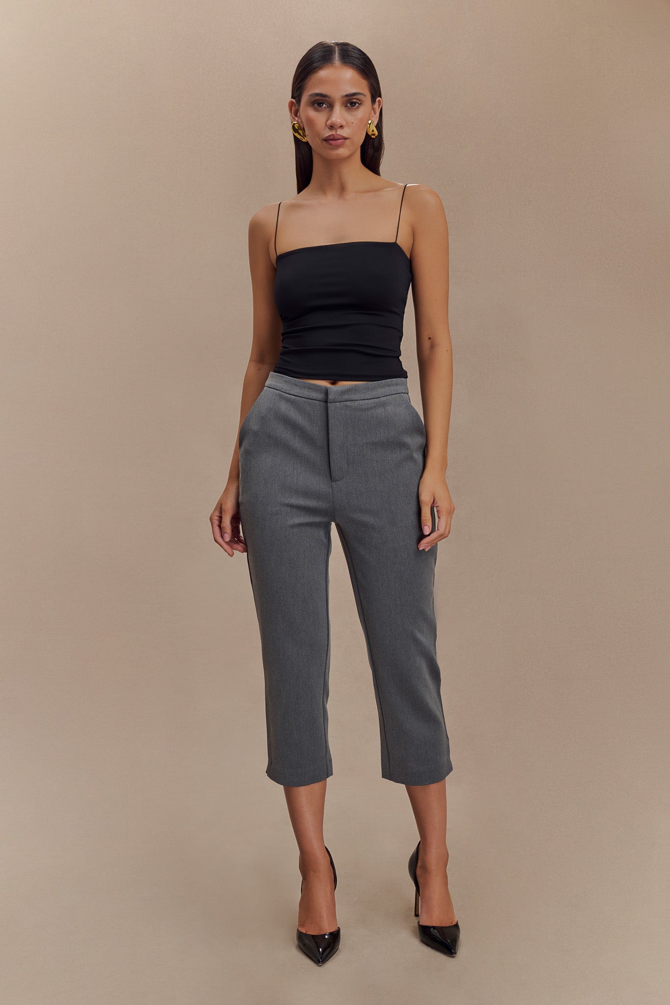 Anne Fitted Capri Pants - Charcoal Marle #4
