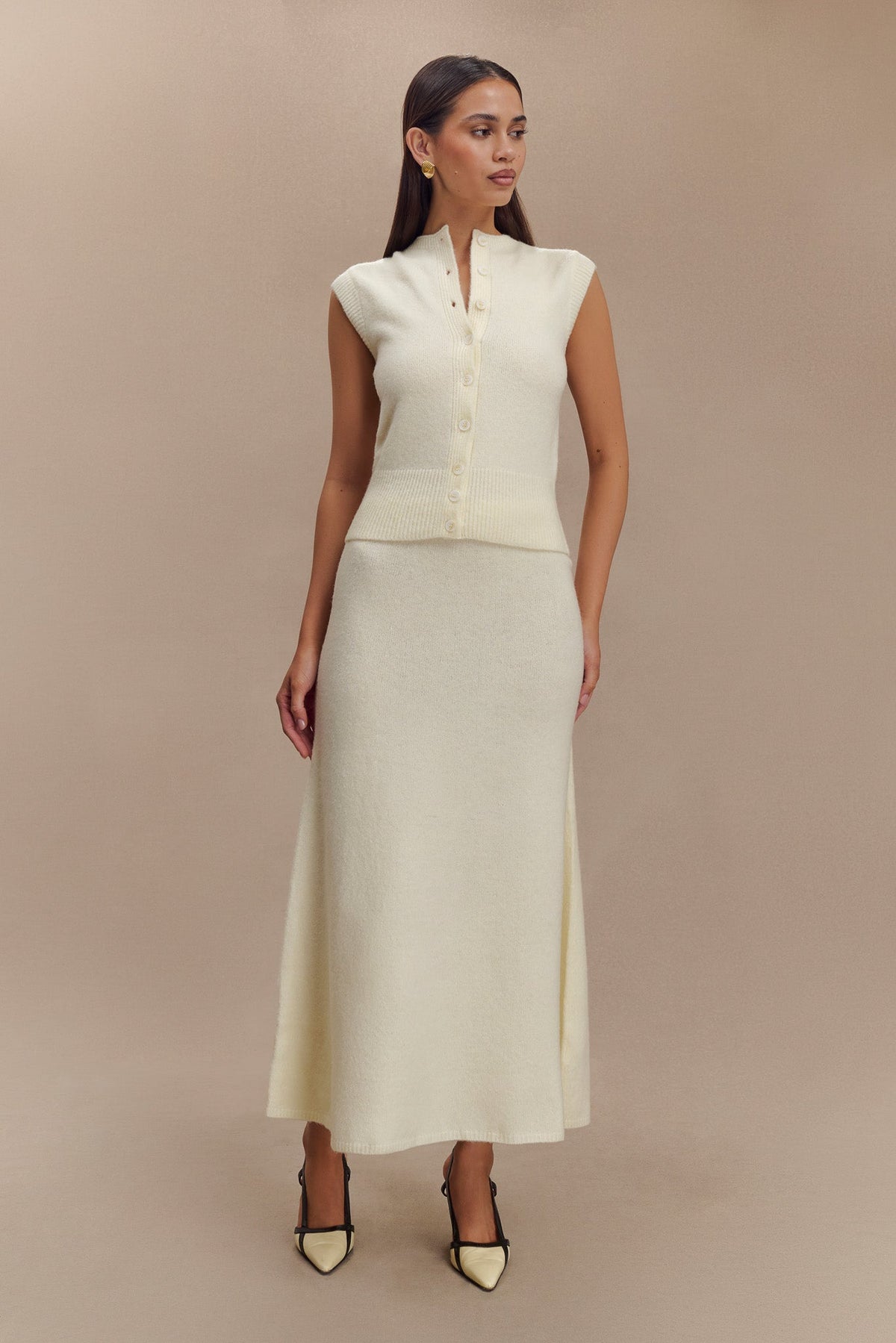 Dionne Sleeveless Knit Vest - Ivory Marle #7