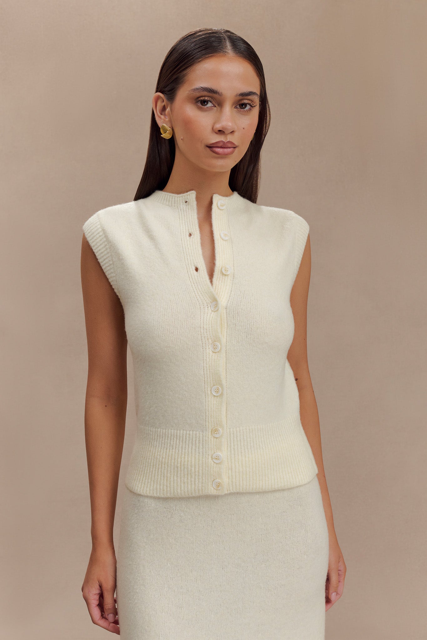 Dionne Sleeveless Knit Vest - Ivory Marle #6