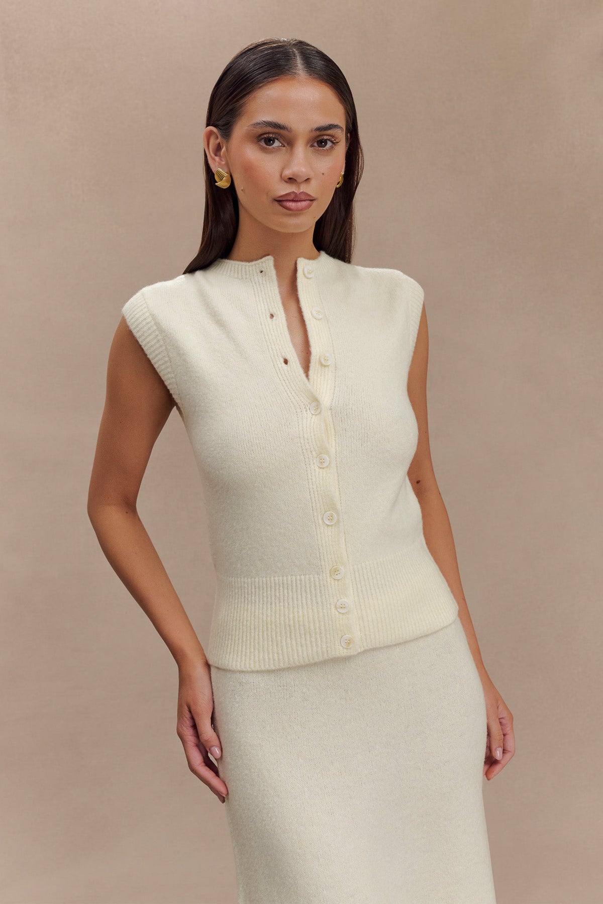 Dionne Sleeveless Knit Vest - Ivory Marle #3