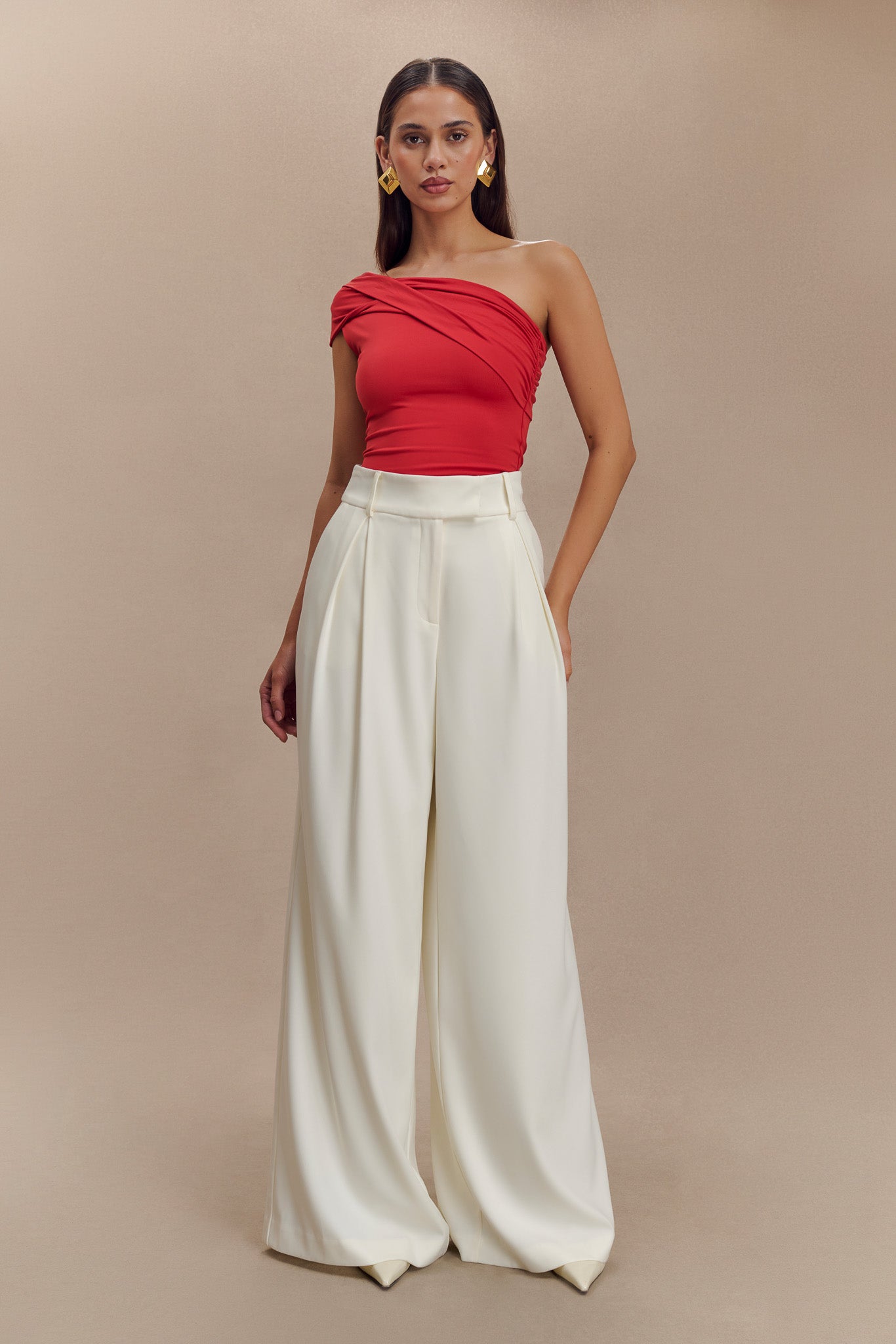 Jacqueline Pleated Wide Leg Pants - Ivory #4