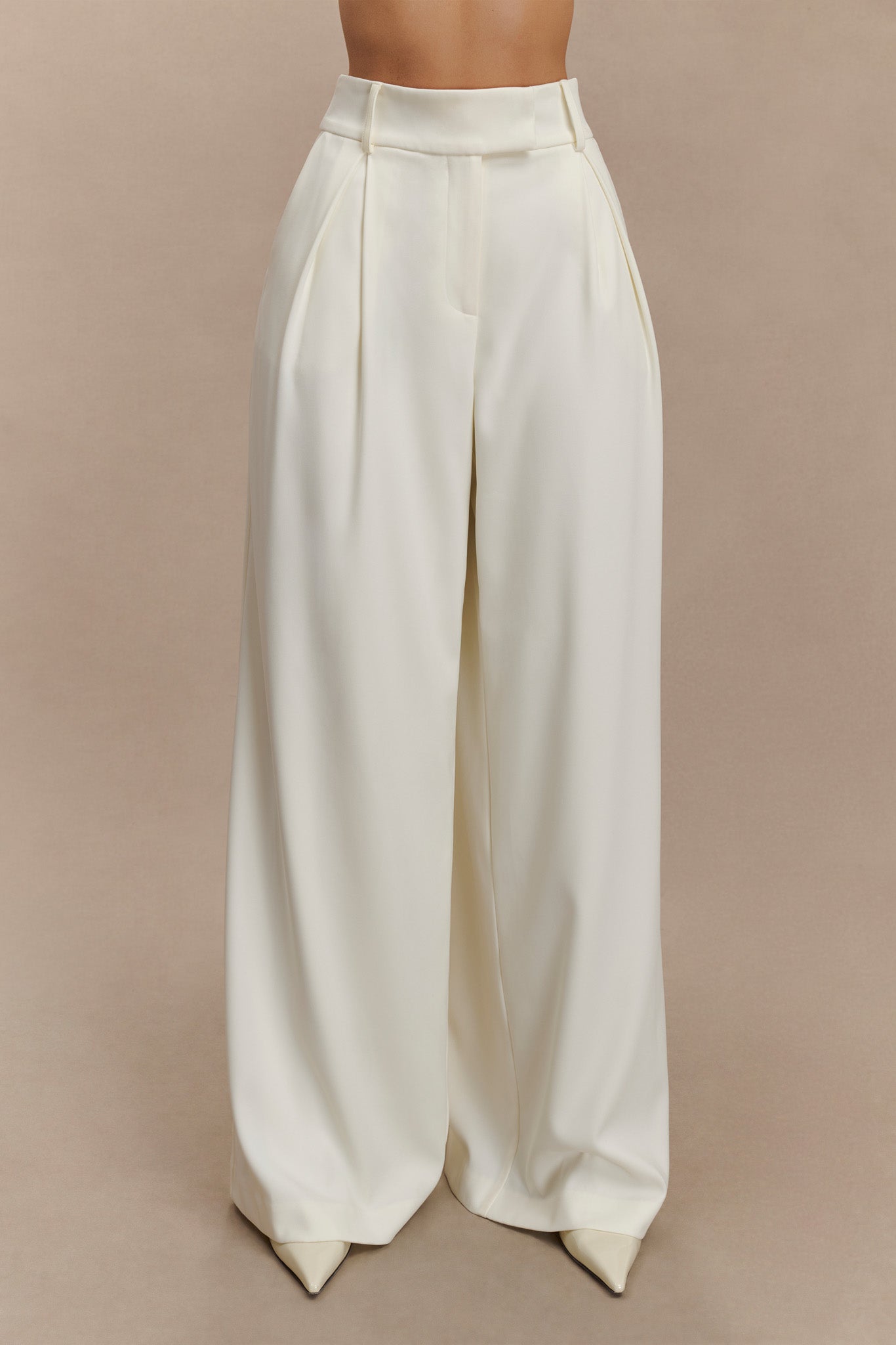Jacqueline Pleated Wide Leg Pants - Ivory #2