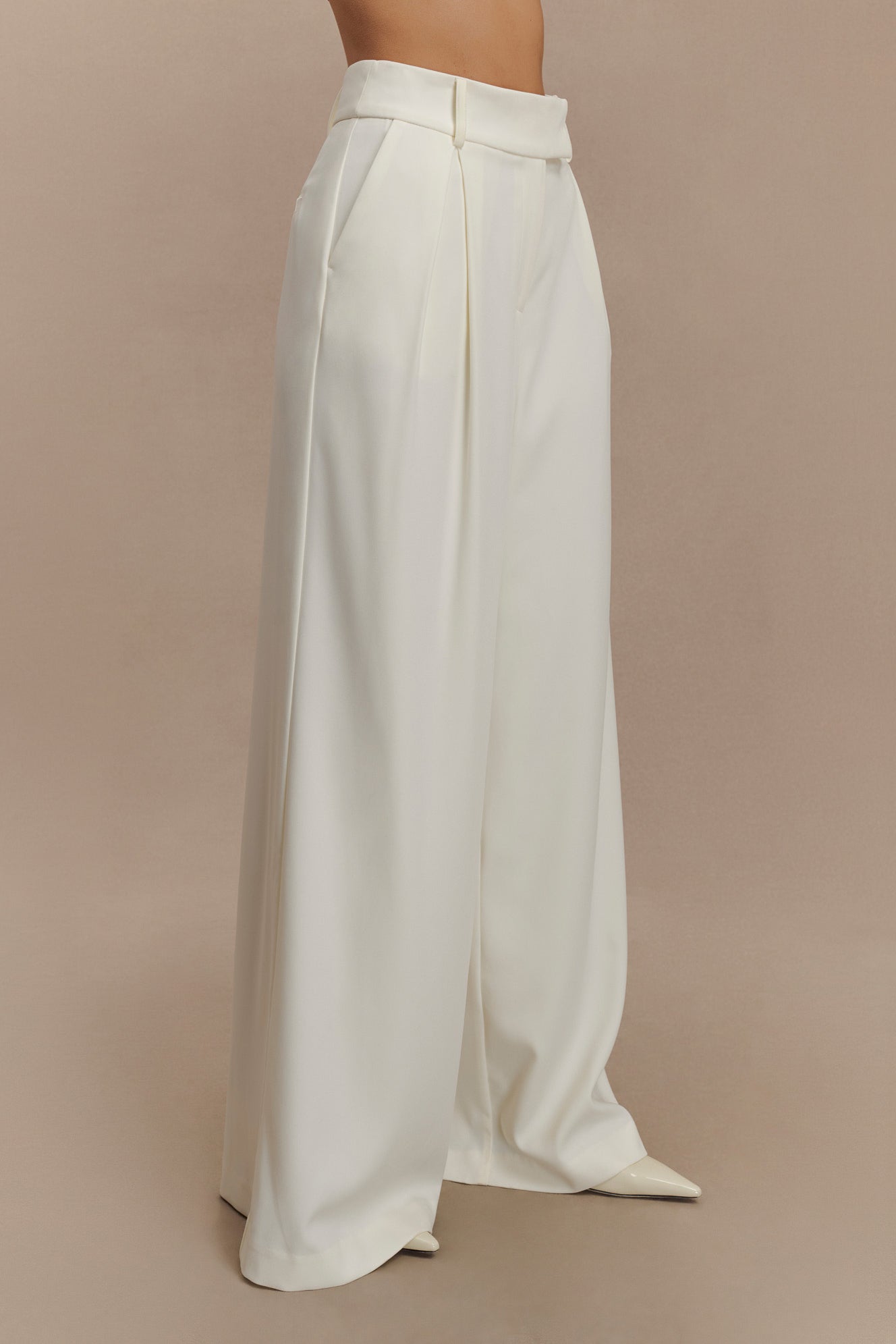 Jacqueline Pleated Wide Leg Pants - Ivory #5
