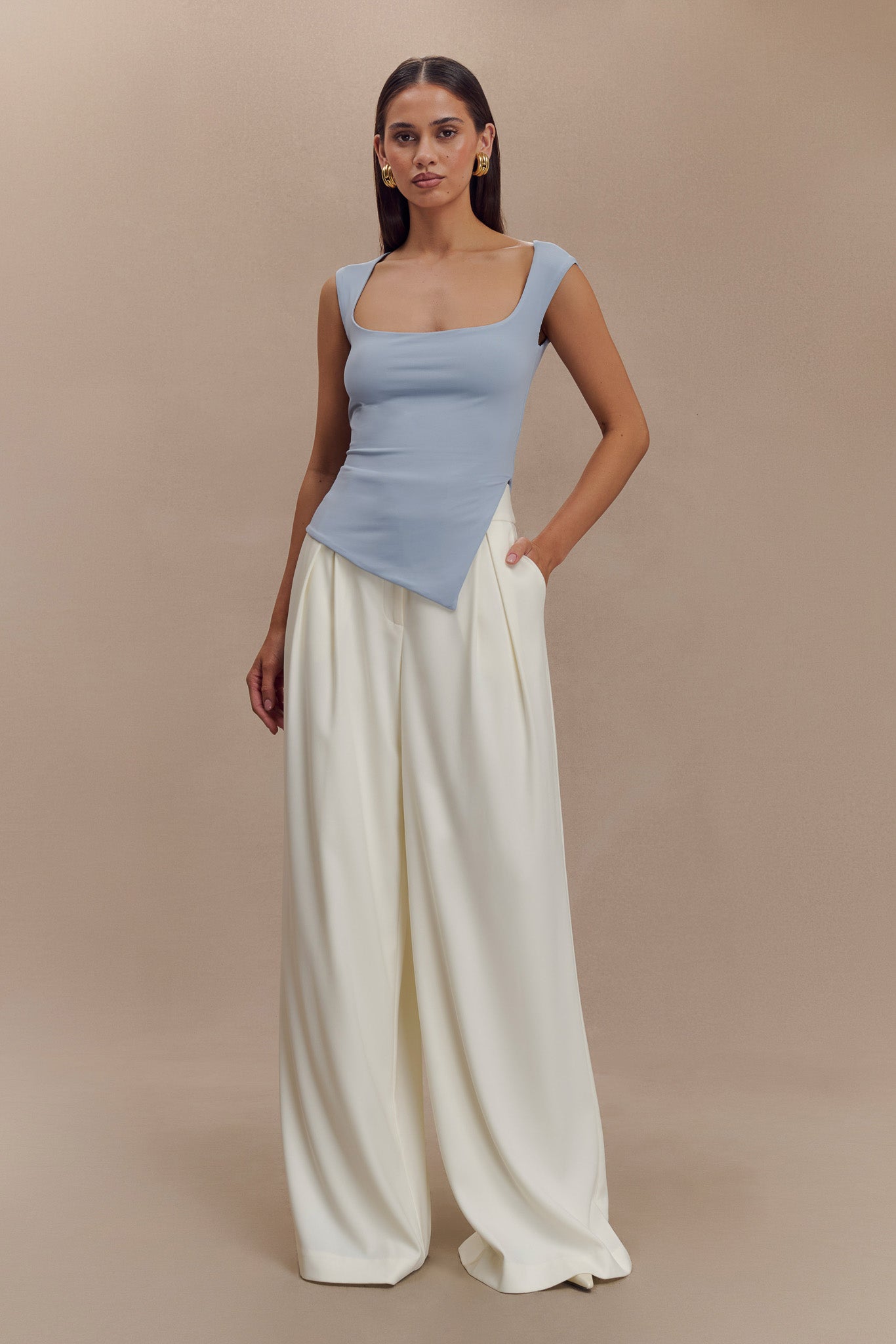 Lisette Asymmetric Recycled Nylon Top - Dusty Blue #3