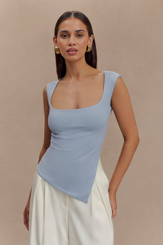 Lisette Asymmetric Recycled Nylon Top - Dusty Blue