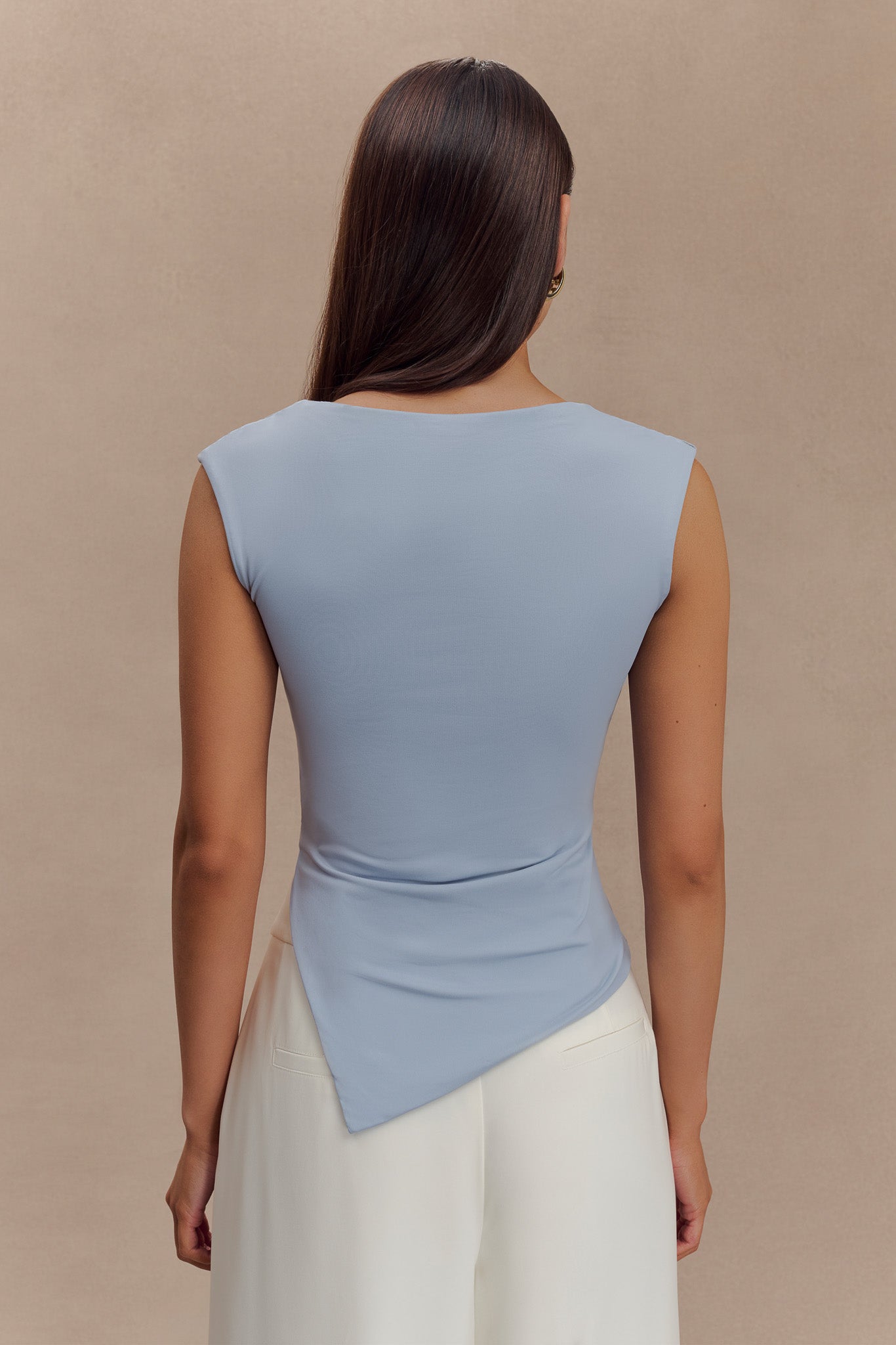 Lisette Asymmetric Recycled Nylon Top - Dusty Blue #2