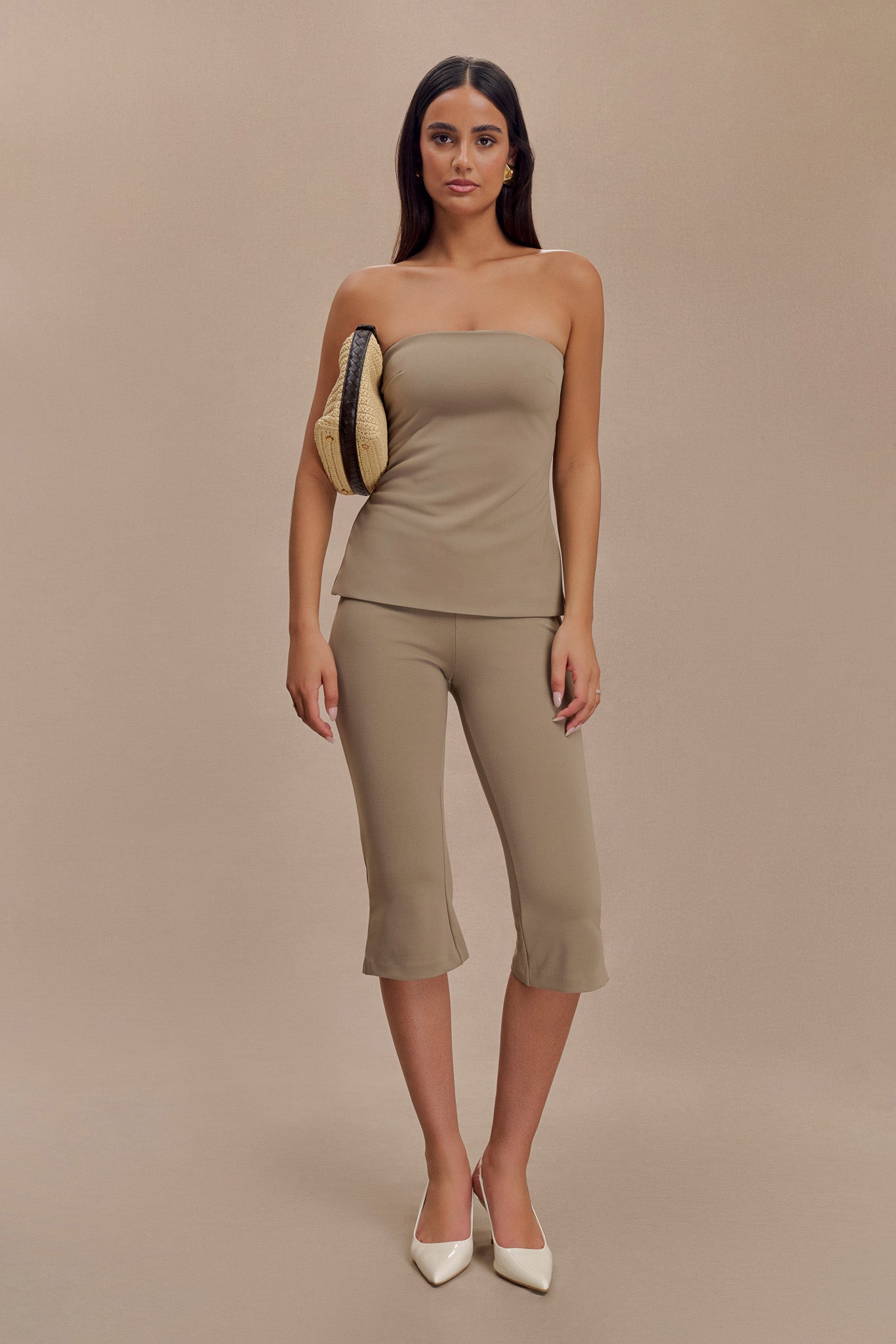 Layla Flared Crepe Capri Pants - Mushroom #3