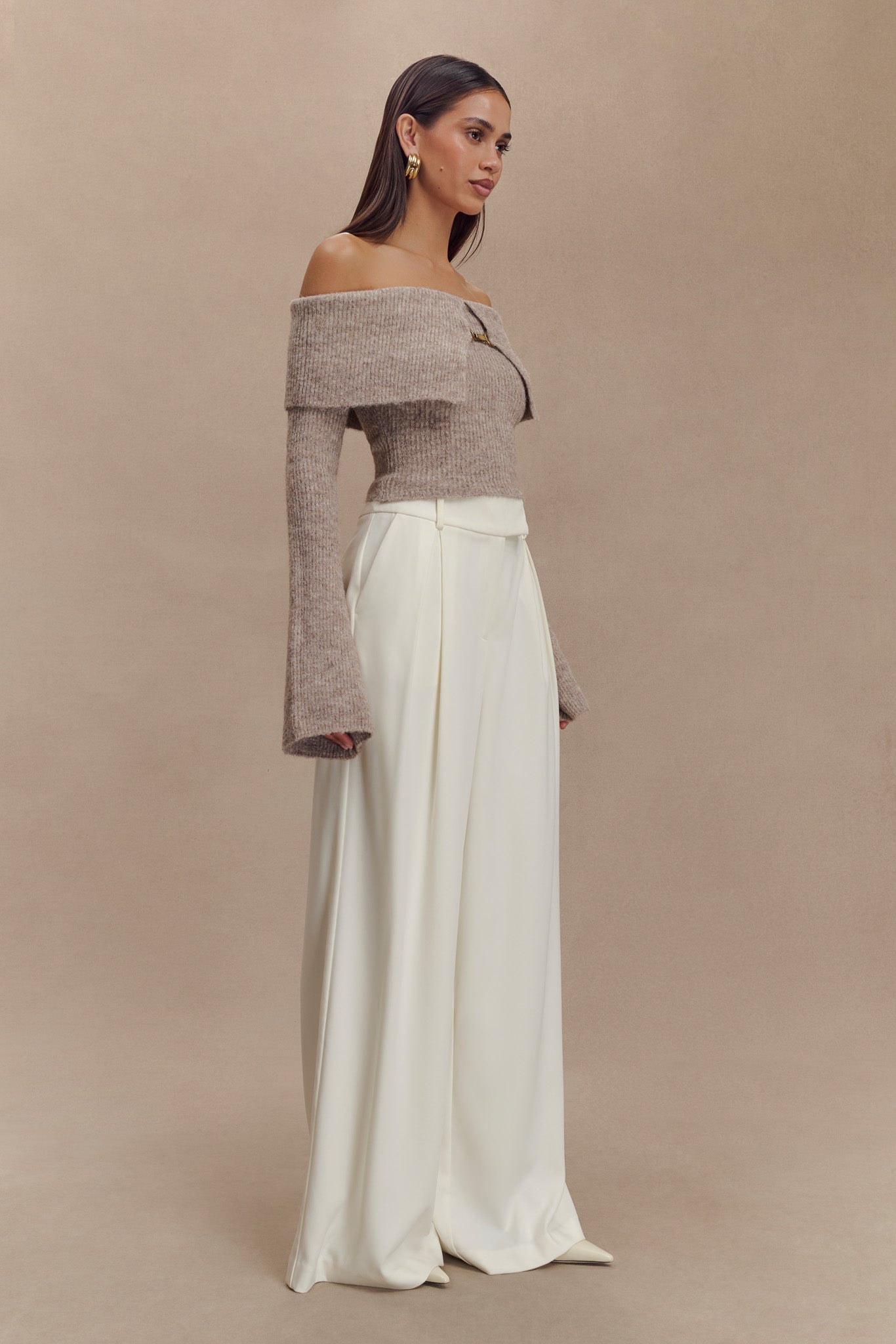 Jacqueline Pleated Wide Leg Pants - Ivory #7