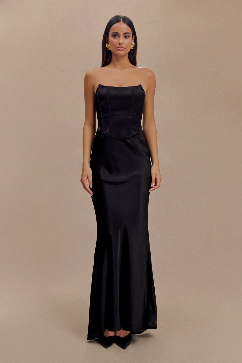 Harlow Satin Strapless Maxi Dress - Black