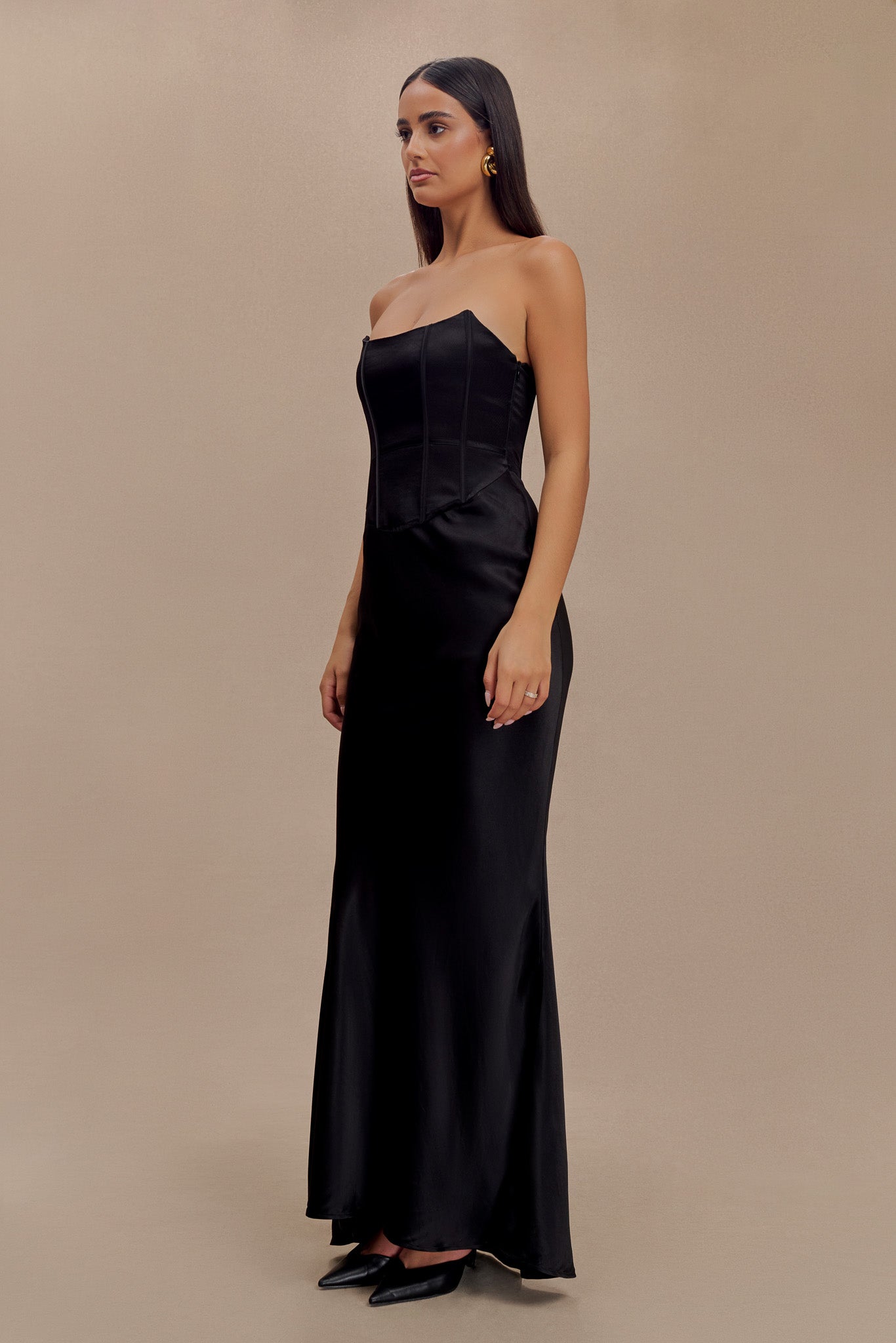Harlow Satin Strapless Maxi Dress - Black #5