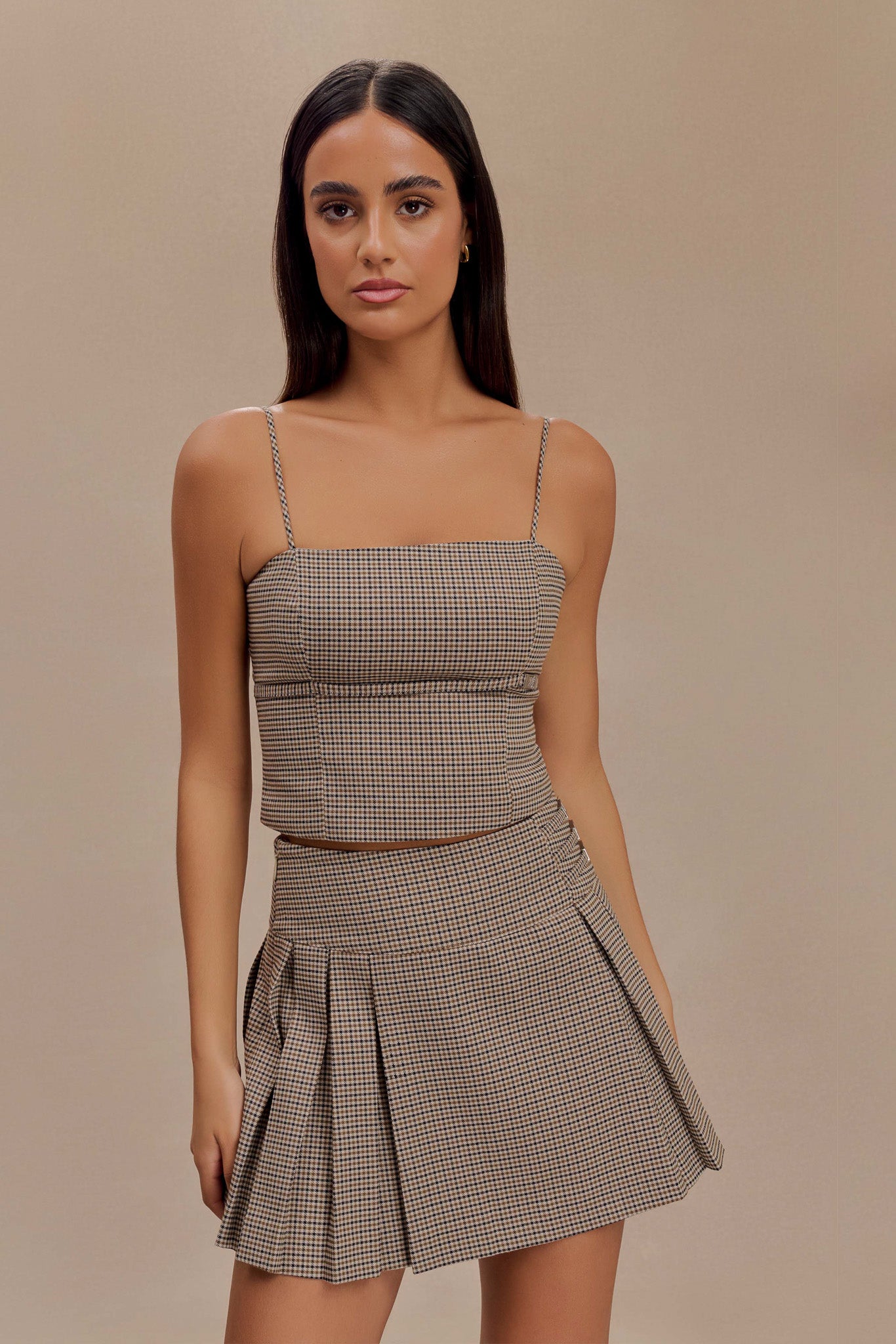 Aberley Crop Top - Tan Check #7