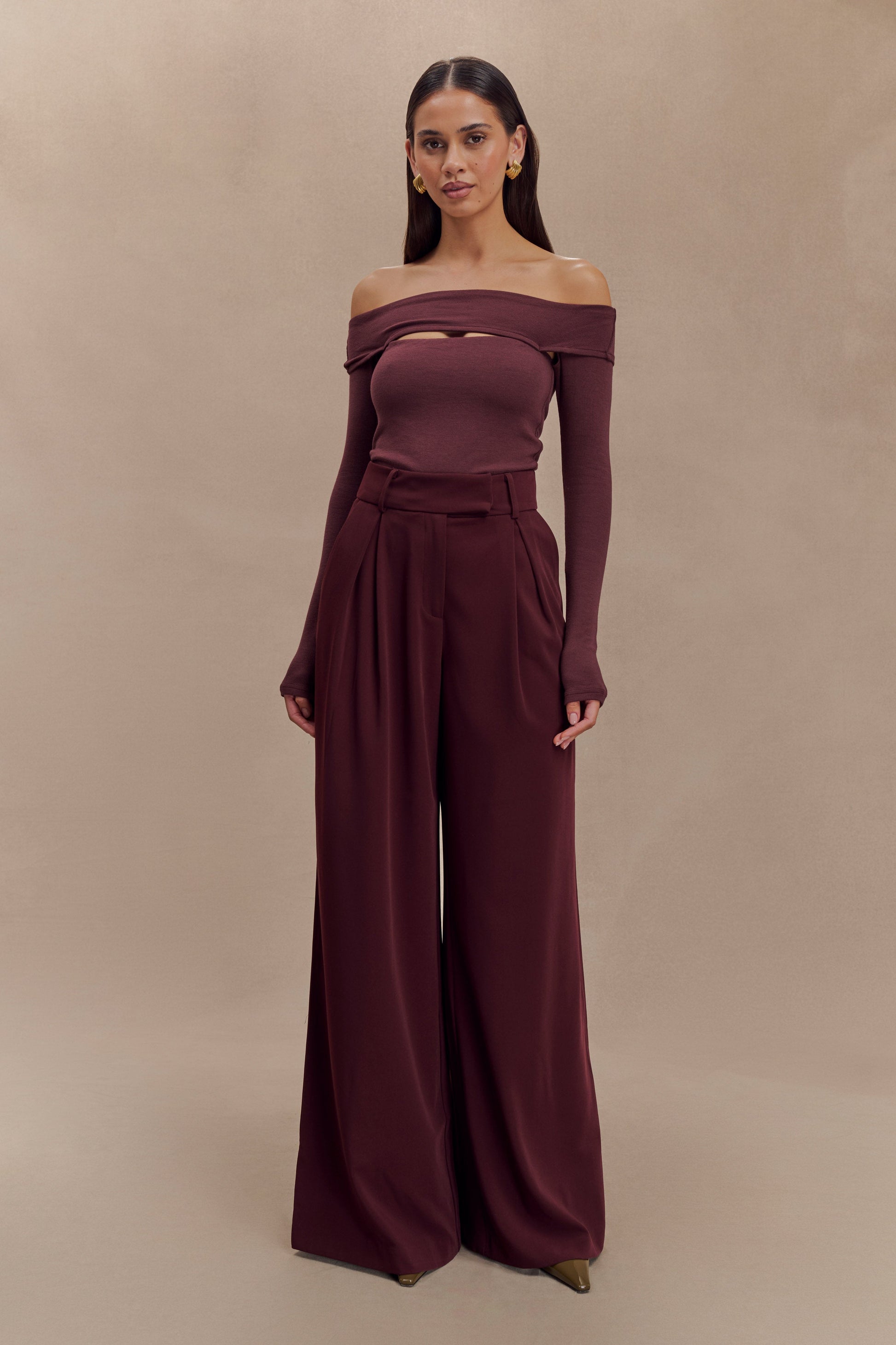 Jacqueline Pleated Wide Leg Pants - Mahogany #6