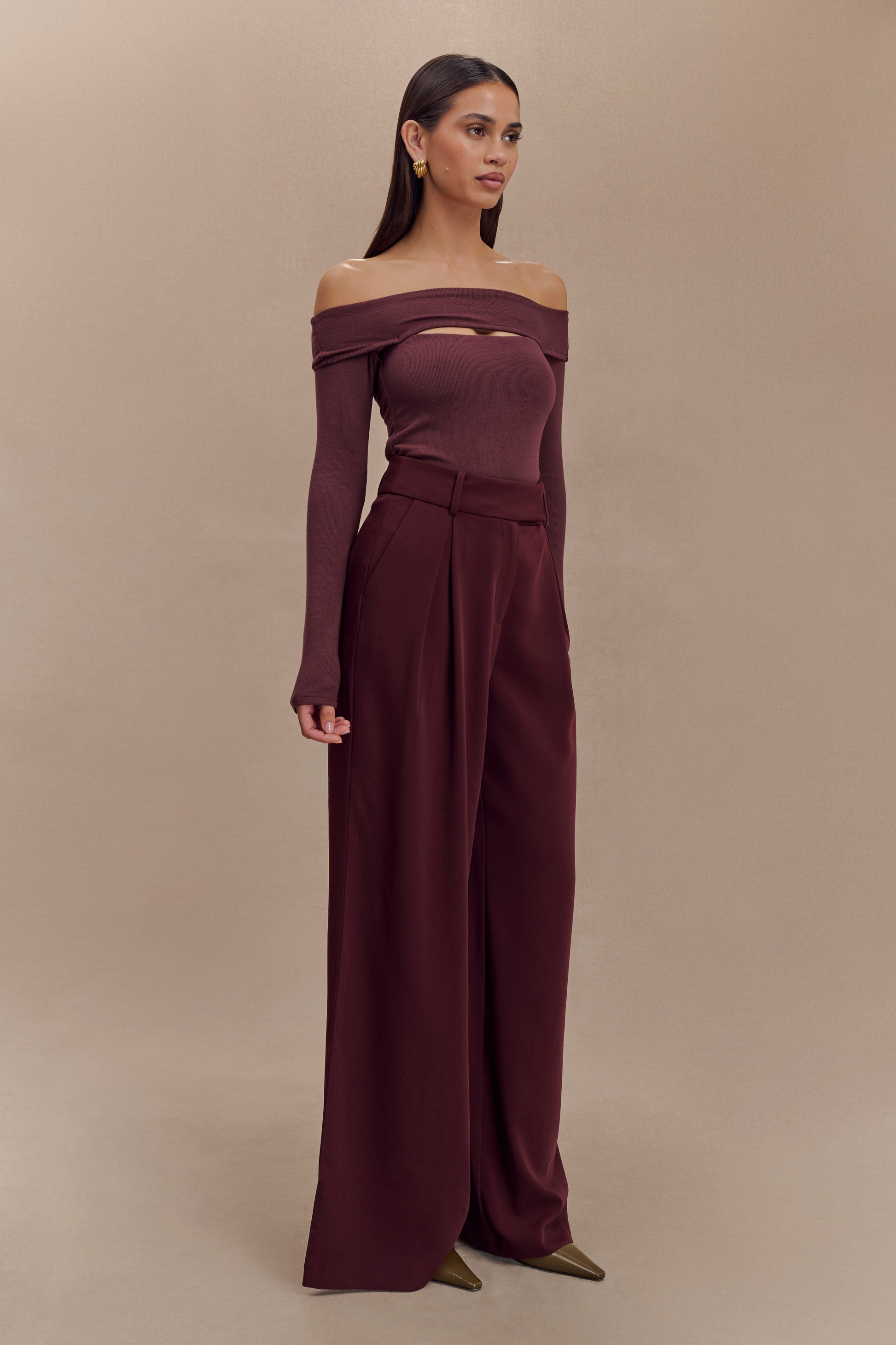Jacqueline Pleated Wide Leg Pants - Mahogany #4