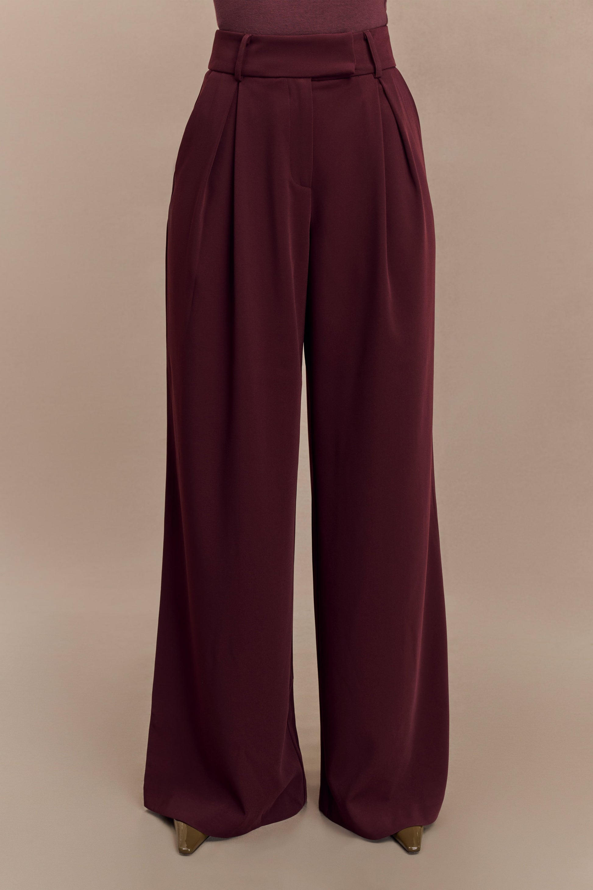 Jacqueline Pleated Wide Leg Pants - Mahogany #5