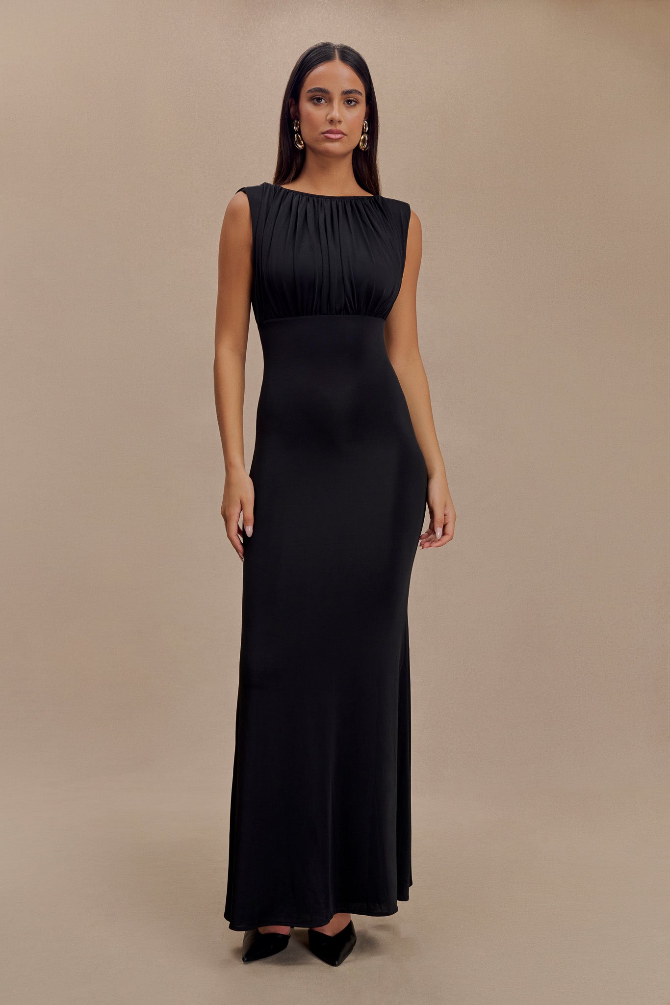 Malia Slinky Ruched Maxi Dress - Black #2