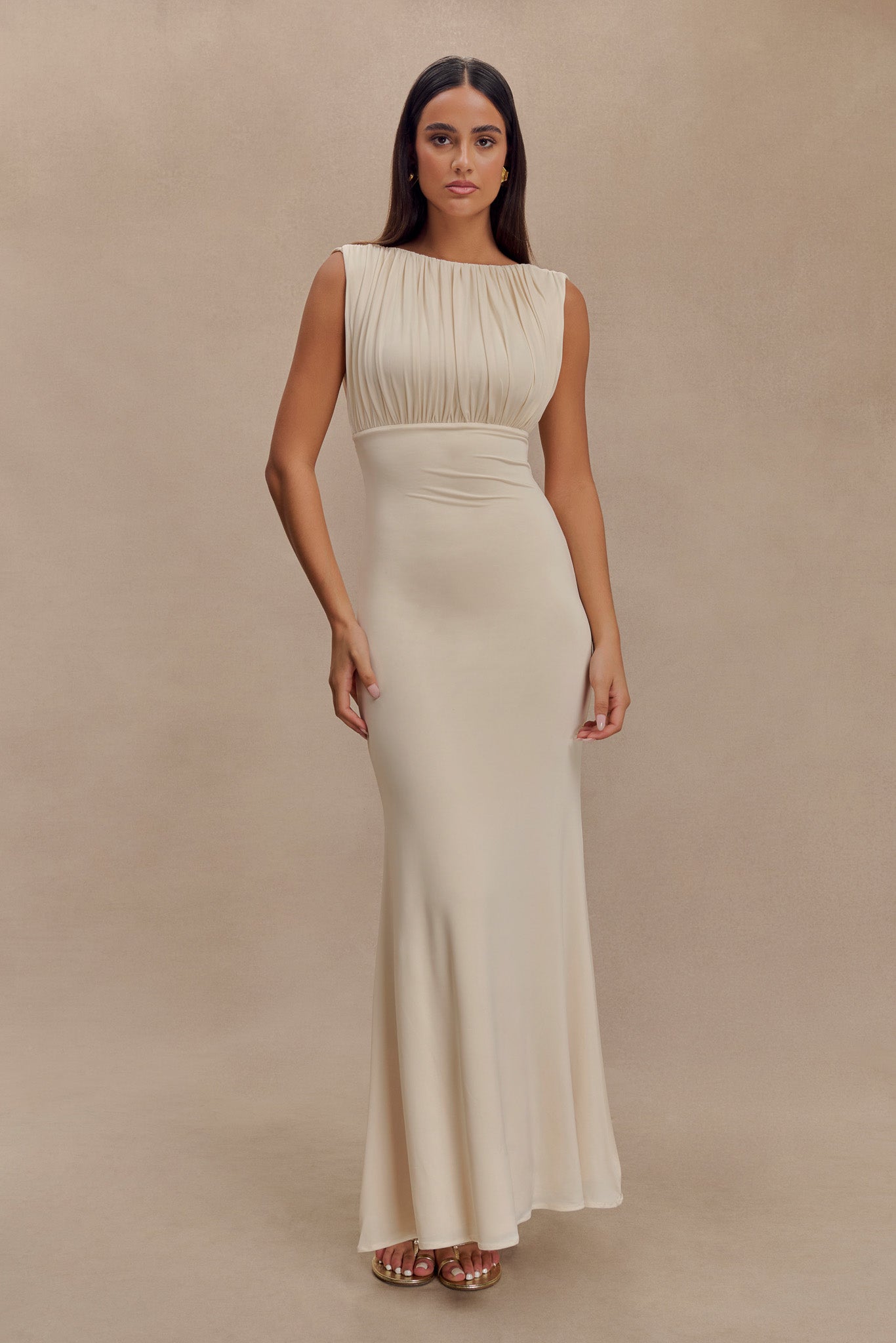 Malia Slinky Ruched Maxi Dress - Ivory #2