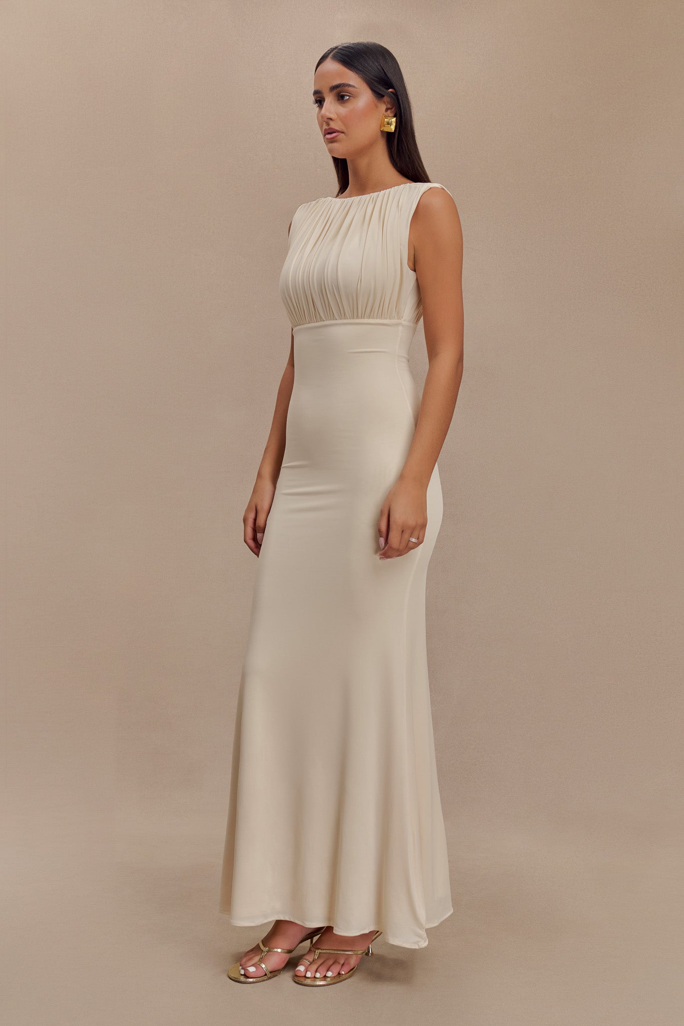 Malia Slinky Ruched Maxi Dress - Ivory #5