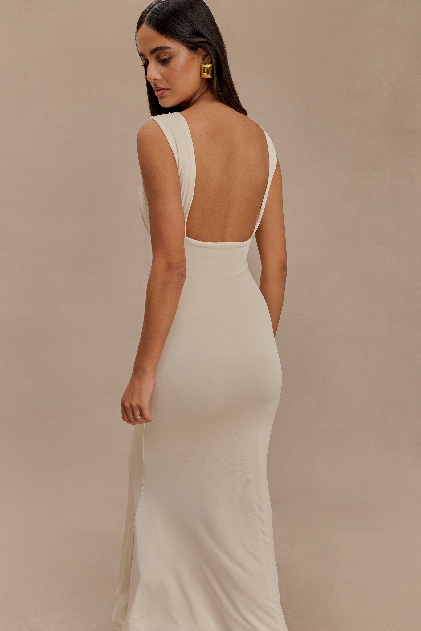 Malia Slinky Ruched Maxi Dress - Ivory #6