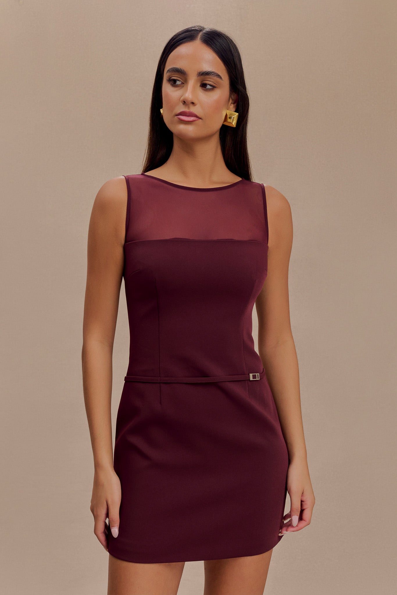 Posie Suiting Belted Mini Dress - Mahogany #6