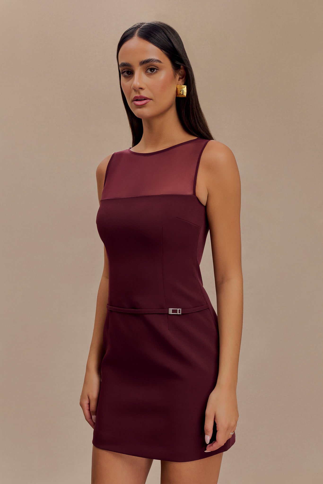 Posie Suiting Belted Mini Dress - Mahogany #7