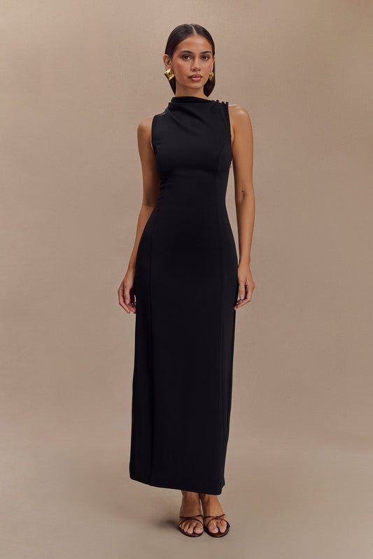 Taylor Draped Stretch Crepe Maxi Dress - Black