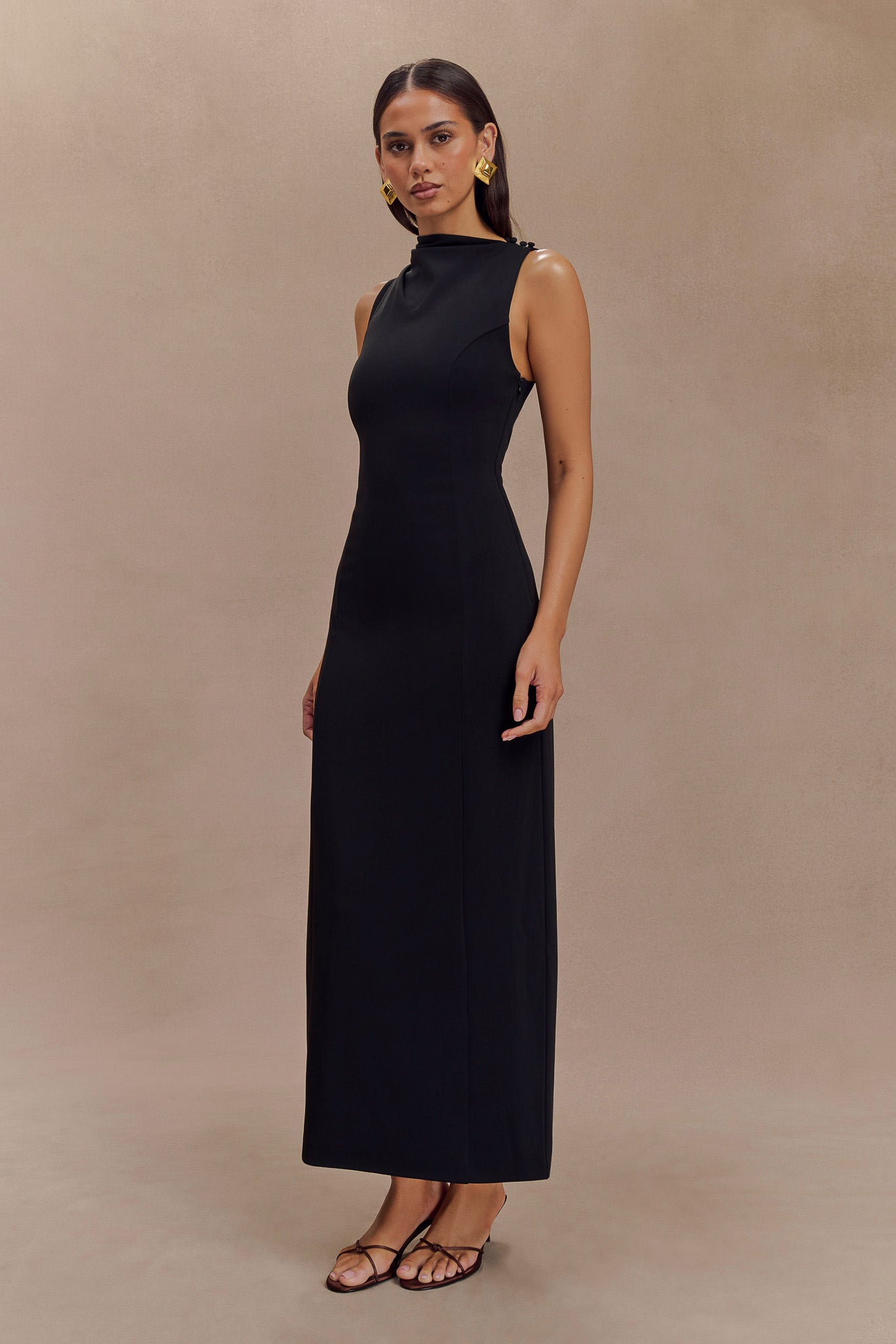 Taylor Draped Stretch Crepe Maxi Dress - Black