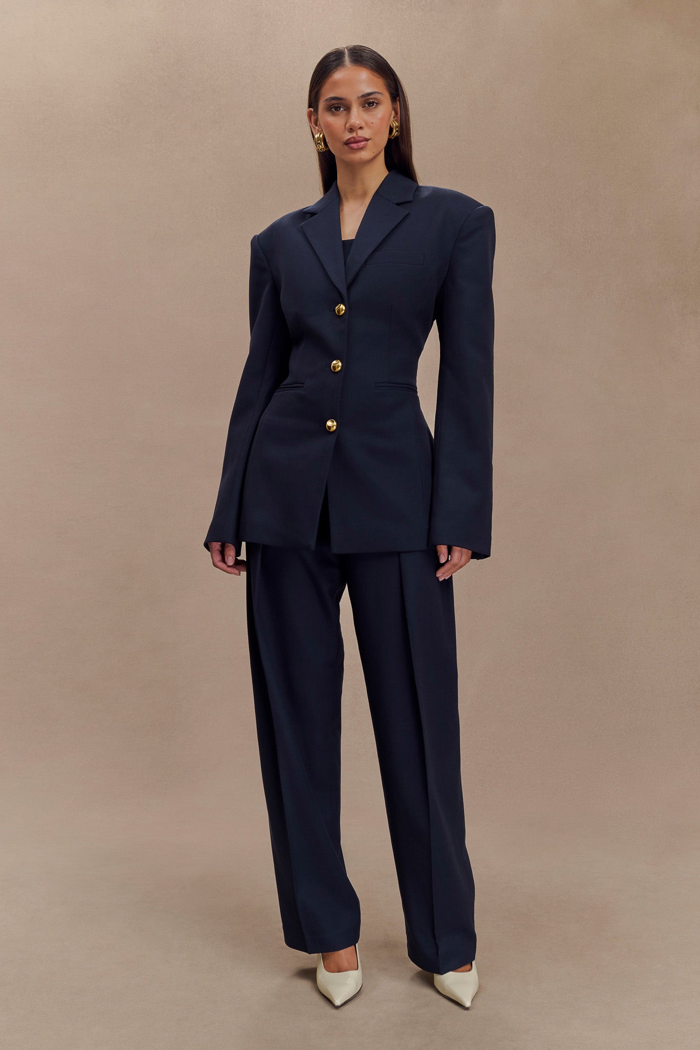 Penelope Pleated High Waisted Pants - Dark Navy #6