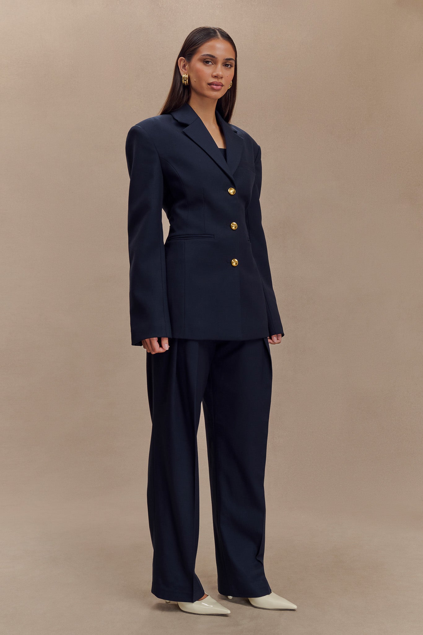 Penelope Pleated High Waisted Pants - Dark Navy #5