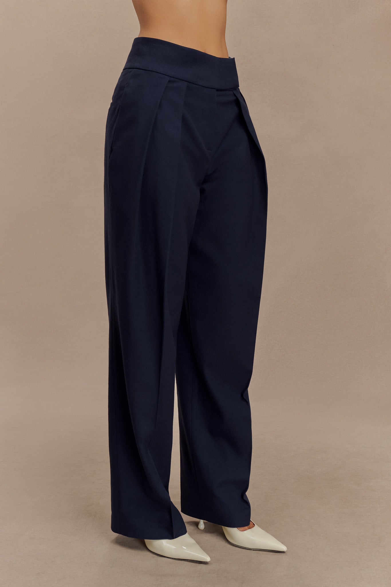 Penelope Pleated High Waisted Pants - Dark Navy #4