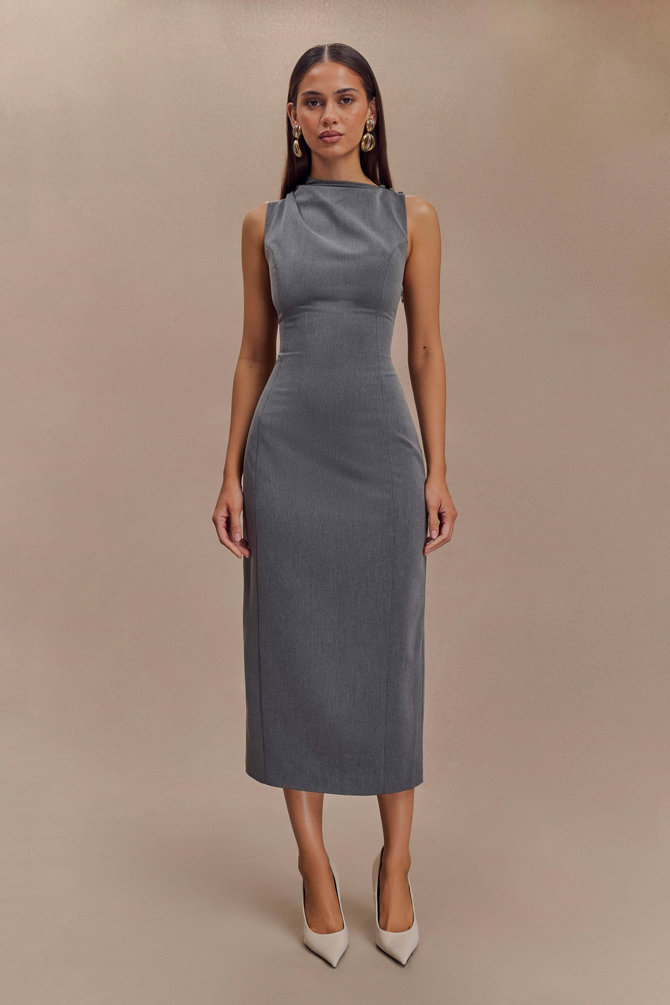 Taylor Draped Crepe Midi Dress - Charcoal Marle #3