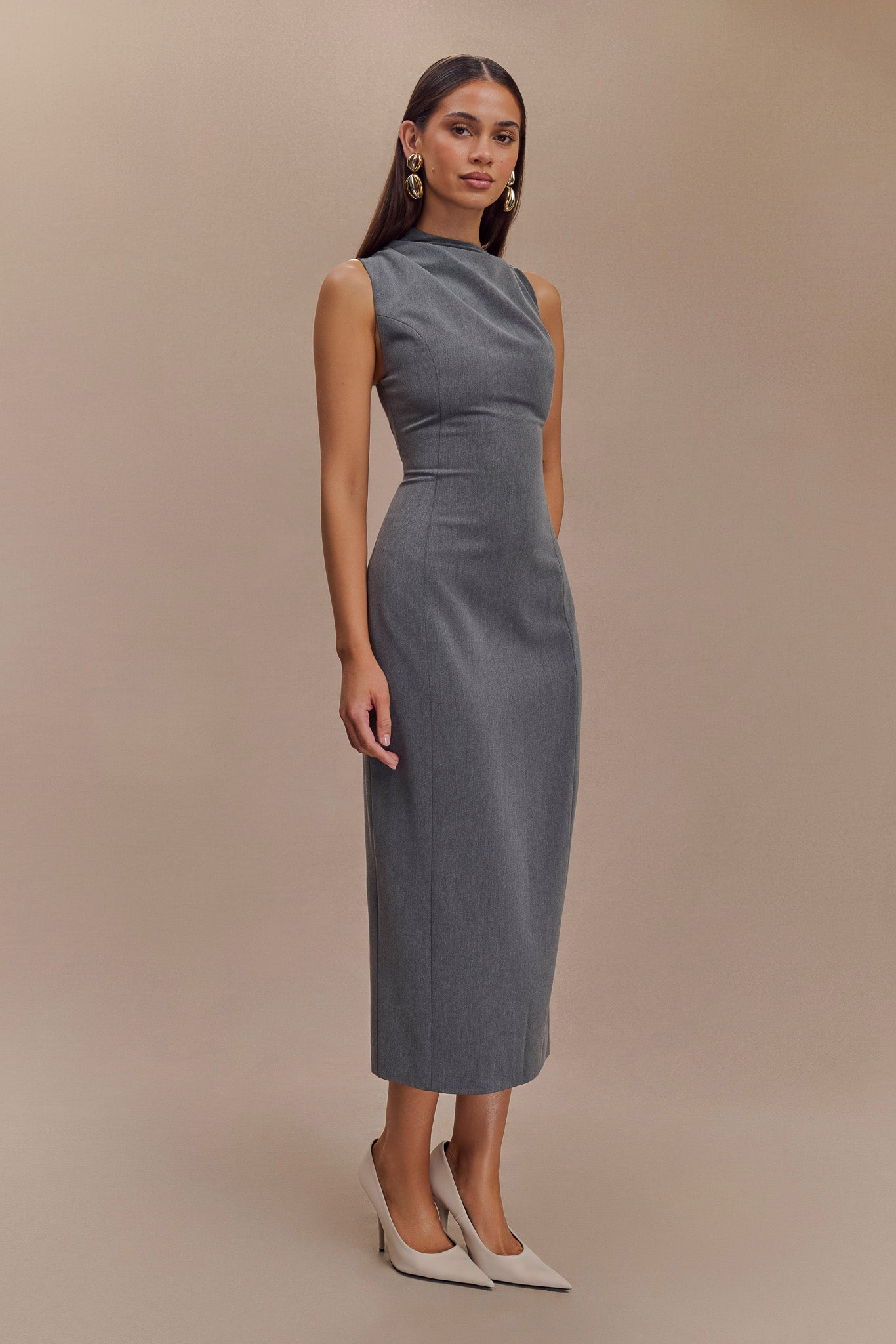 Taylor Draped Crepe Midi Dress - Charcoal Marle #6