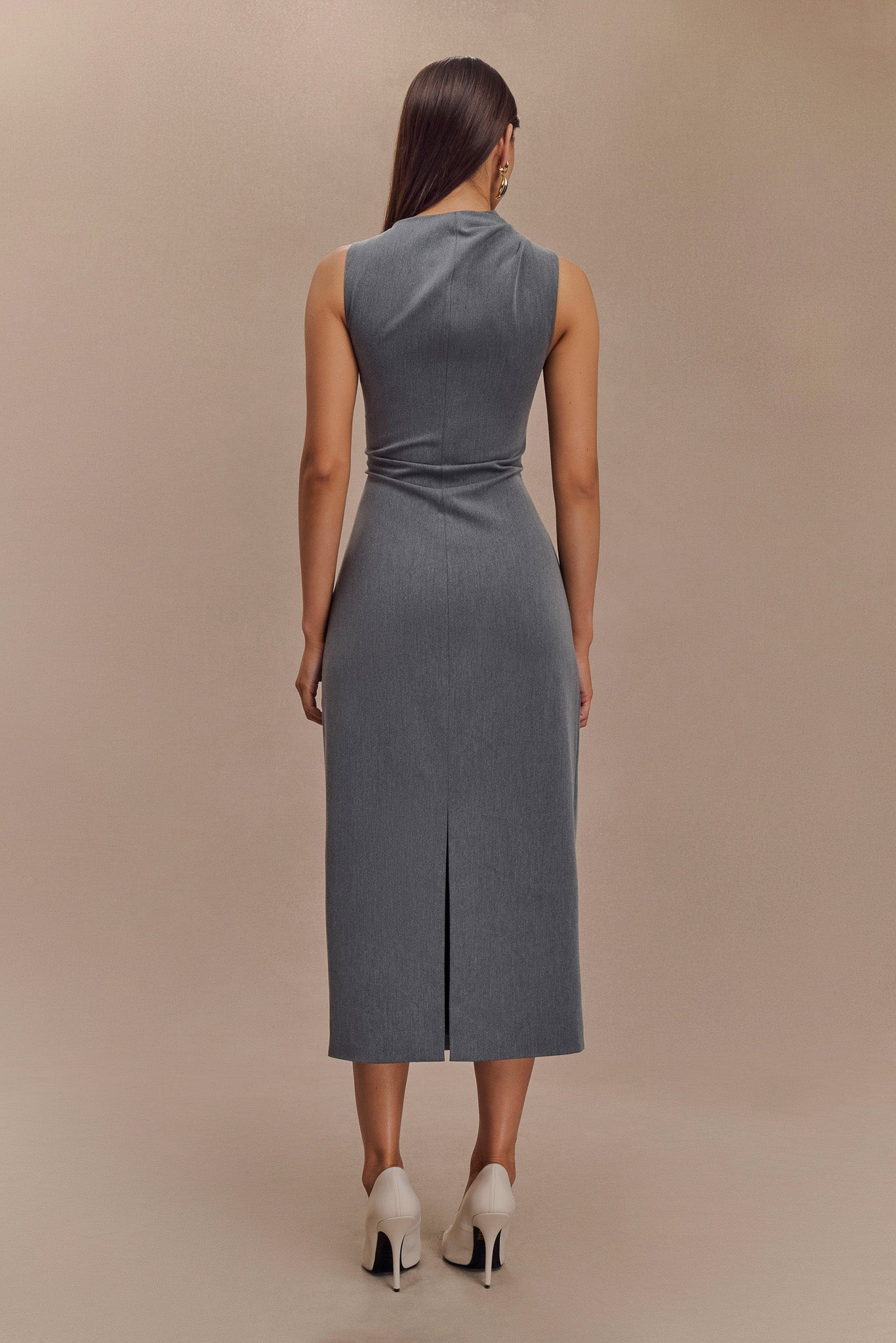 Taylor Draped Crepe Midi Dress - Charcoal Marle #4