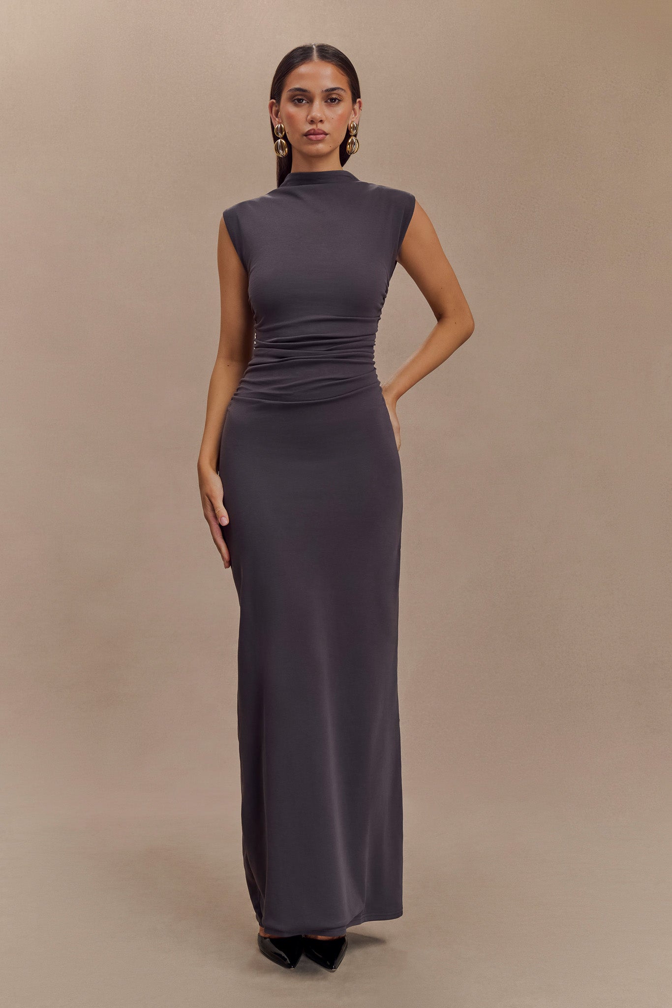Elliot High Neck Sleeveless Maxi Dress - Dark Charcoal #2