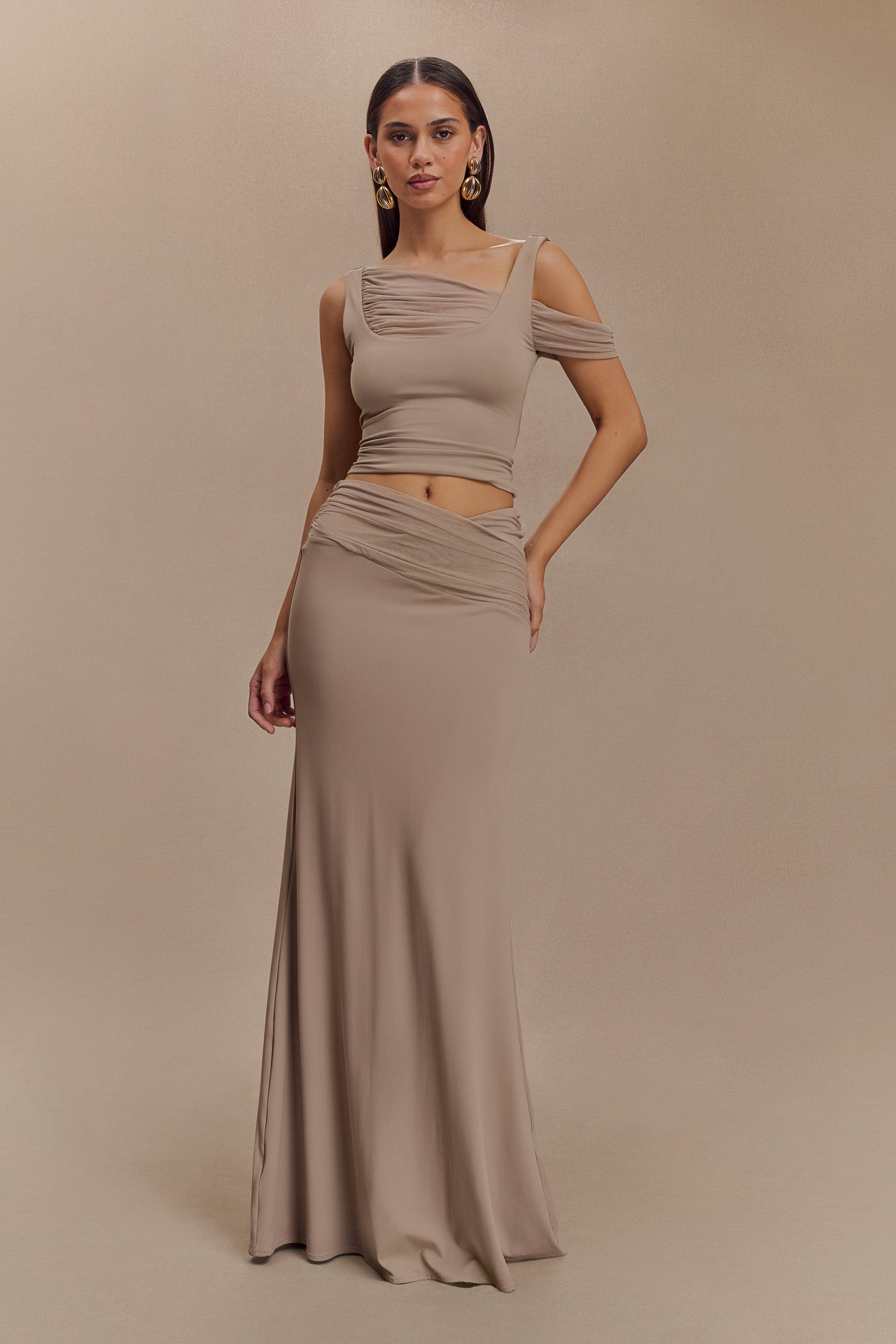 Jules Recycled Nylon And Mesh Maxi Skirt - Taupe