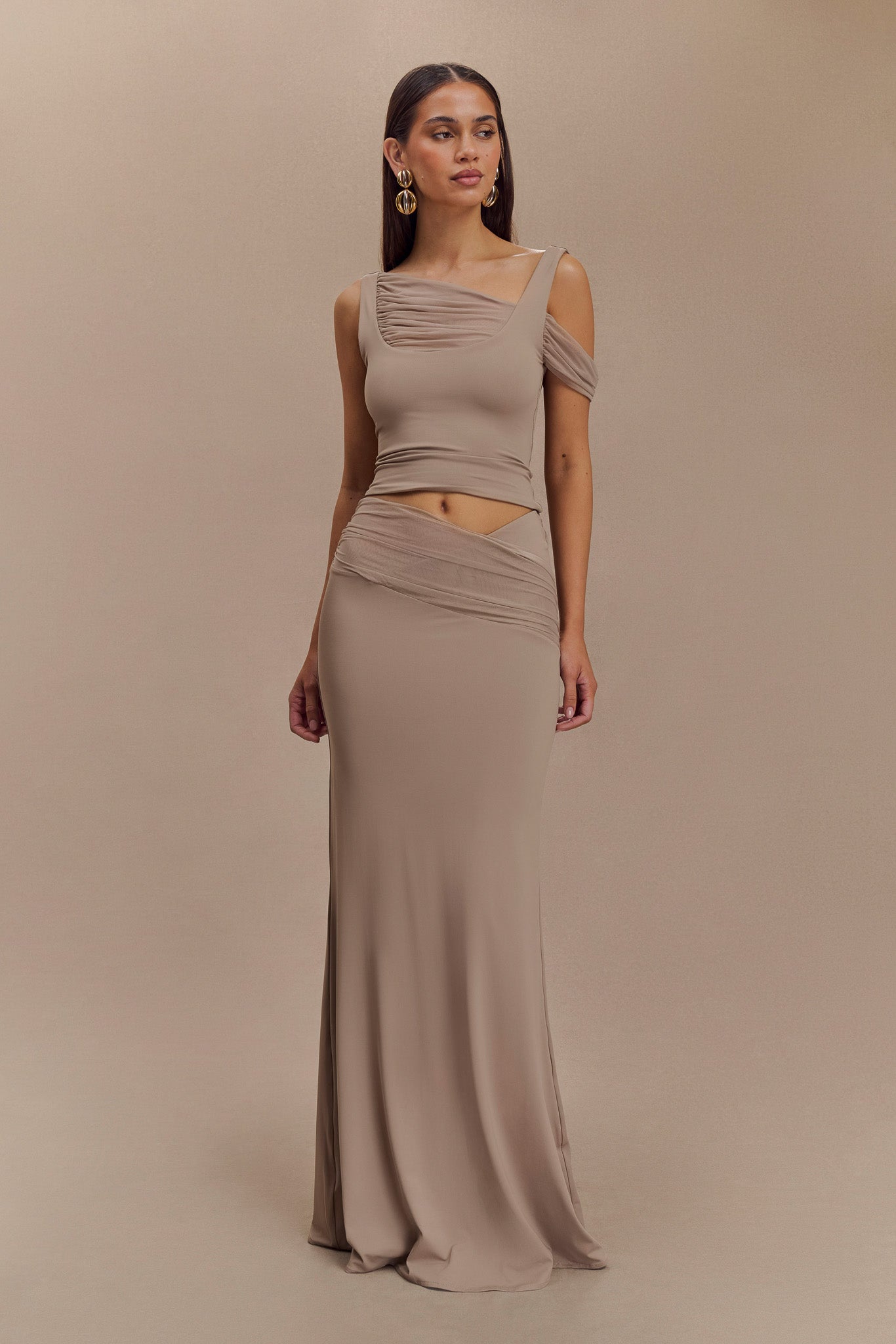 Jules Recycled Nylon And Mesh Maxi Skirt - Taupe #5